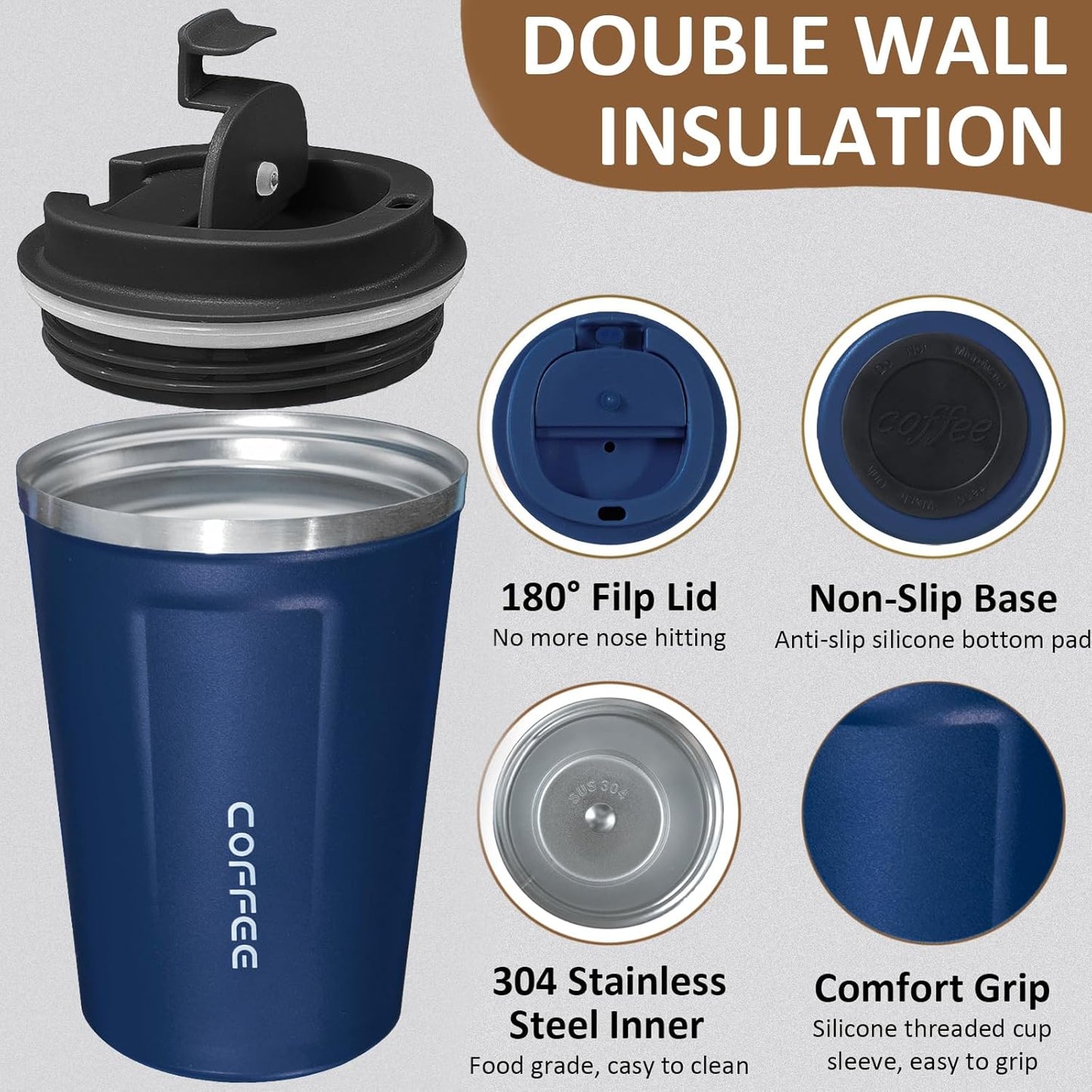 4 Pack Insulated Coffee Tumblers with Lid 12oz Stainless Steel Travel Coffee Mug Reusable Coffee Cup to Keep Cold and Hot Drinks for Car, Daily, Travel and Gifts, Multicolor