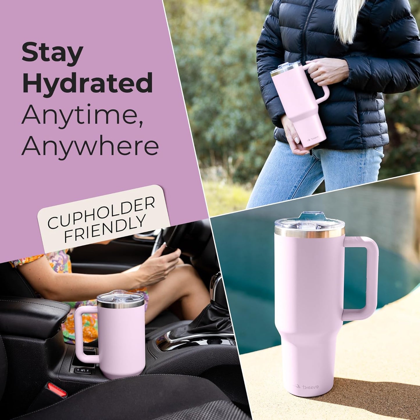 40 oz Tumbler With Handle and Straw Made of Stainless Steel - Double Wall Vacuum Insulated Tumbler With Lid - Sweat Proof Easy Grip, BPA-Free, Dishwasher Safe Tumbler (Orchid)