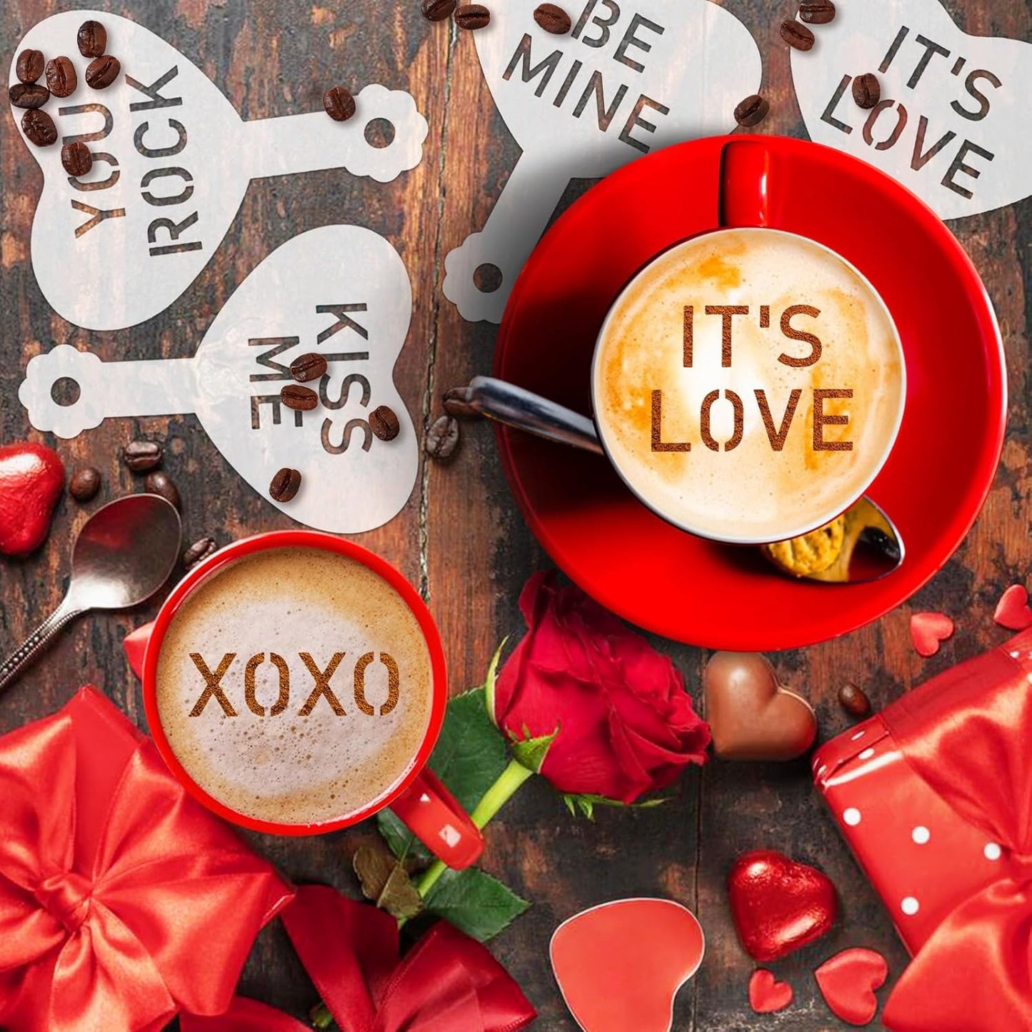 JULBEAR Valentine's Day Cookie Stencils, 36 Pieces Valentine's Conversation Heart Cookie Coffee Stencils for Cookies Baking Coffee Decoration Valentine's Day Party Heart Love Phrase Sign Crafts