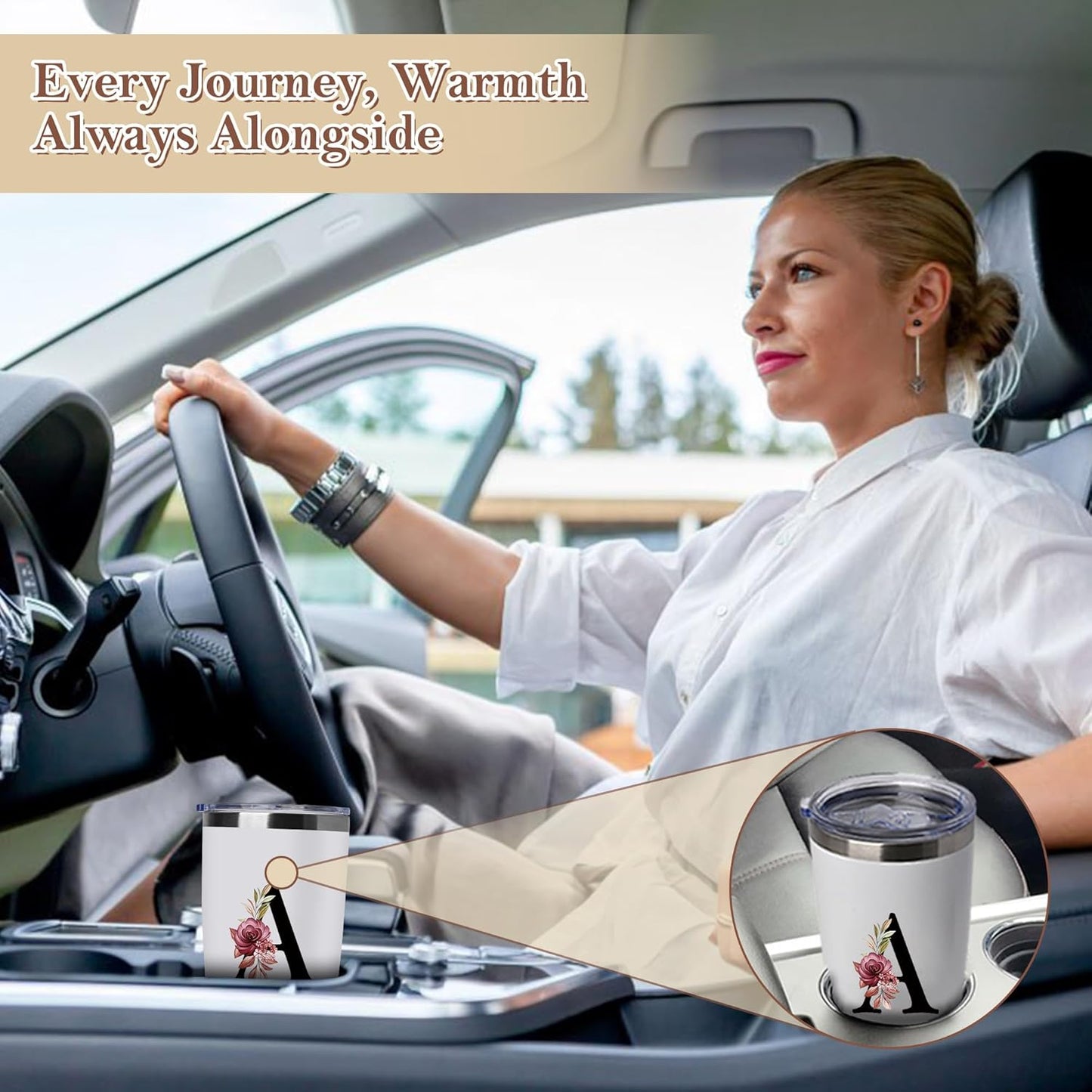 20 Oz Insulated Coffee Cup with Lid Car Tumbler Travel Mug Brides Cute Stuff Her Wedding Day Bridal Shower Bachelorette Best Party Engaged Engagement Personalized Unique Cool Special Customized Gifts