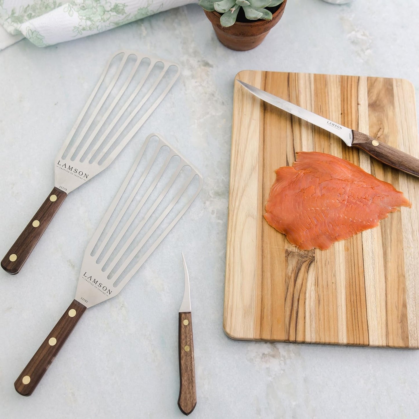 Lamson 4" x 9" Jumbo Slotted Chef's Turner, Walnut Handle - Right-Hand