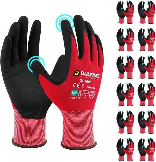 Safety Work Gloves MicroFoam Nitrile Coated-12 Pairs Pack,Red Seamless Knit Nylon Glove with Black Micro-Foam Nitrile Grip,Ideal for General Purpose,Automotive,Home Improvement,Painting(XX-Large)