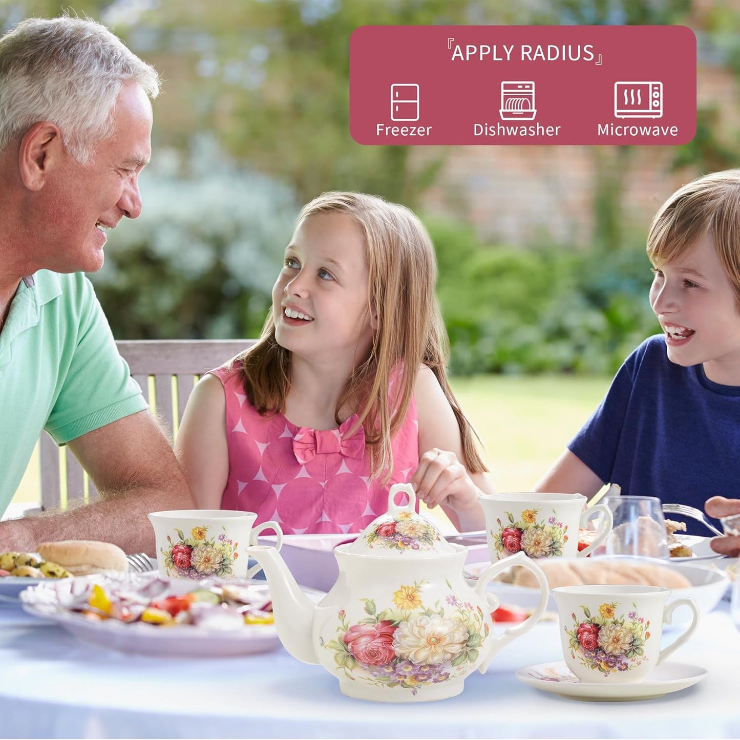 20-Pieces Porcelain Tea Sets For Women, Tea Set For Adult with Golden Metal Rack,Tea Gift Sets for Home&Party(012)