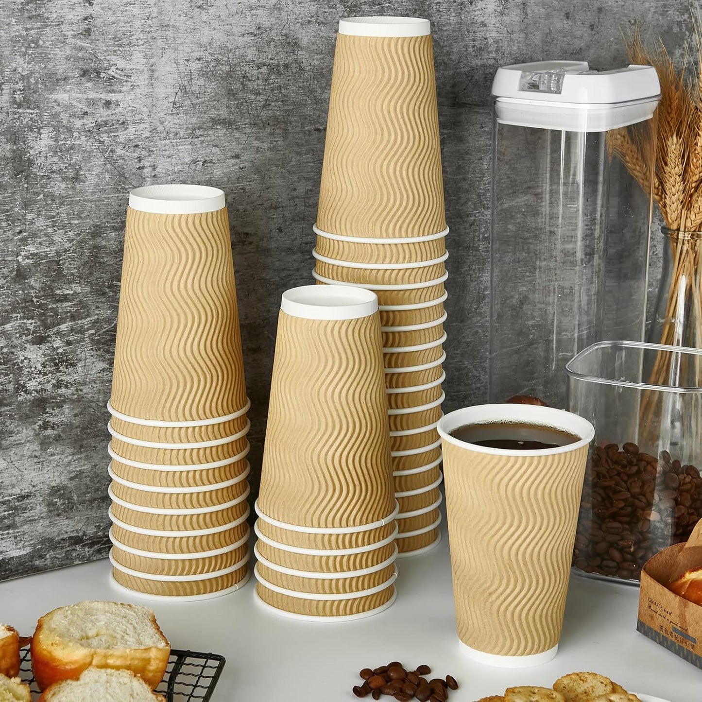 16 OZ Coffee Cups, 90 Count Insulated Ripple Wall Paper Hot Coffee Cups for Hot Beverage