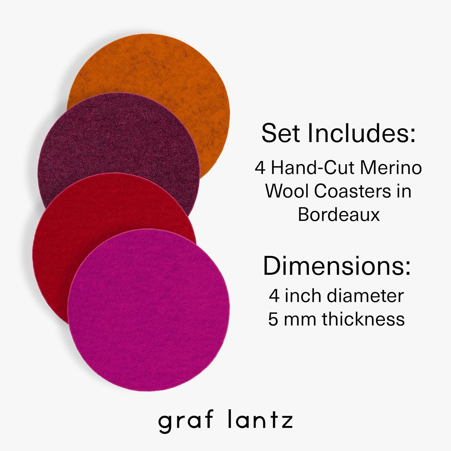 Graf Lantz - Bierfilzl Merino Wool Round Coasters Set of 4 - Bordeaux (4" Circles) - Absorbs 30% of Weight - German Wool - Heat Resistant, Sustainable, & Reusable - Home Decor & Coffee Table Decor