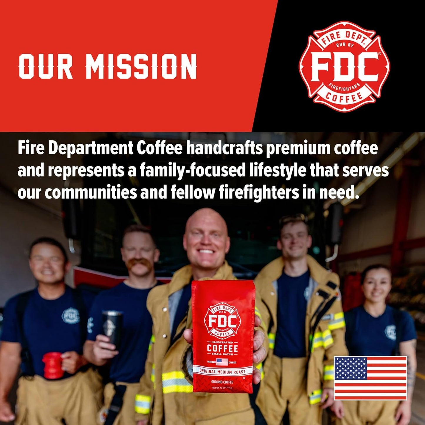 Fire Department Coffee - Gives Back to Firefighters - Original Medium Roast Coffee Beans - Balanced & Smooth - Roasted in the USA - Premium Whole Bean - Veteran Owned (12 oz, Pack of 2)