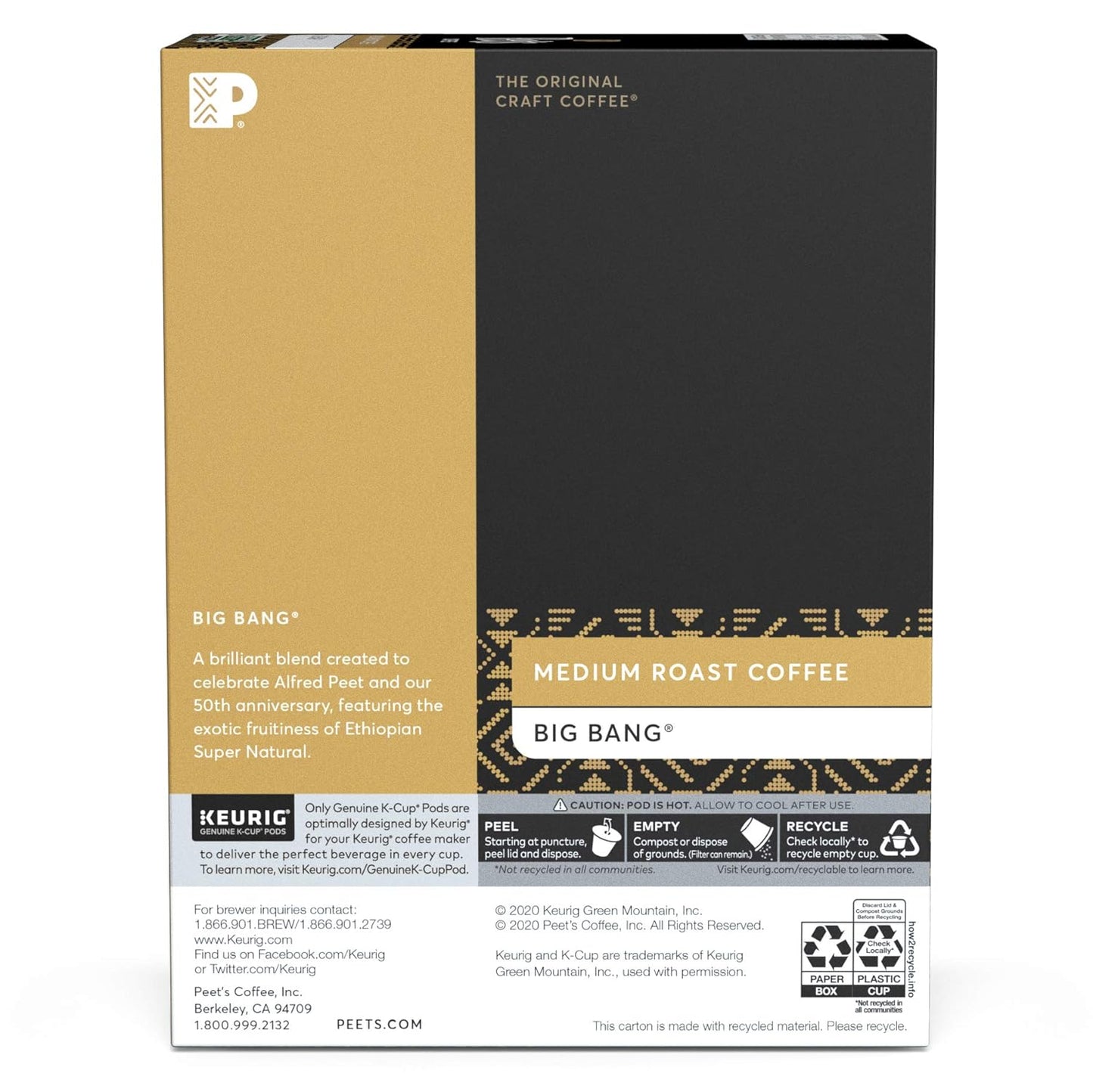 Peet's Coffee K-Cup Coffee Pods for Keurig Brewers, Medium Roast, Pods, Big Bang, 22 Count (Pack of 2)