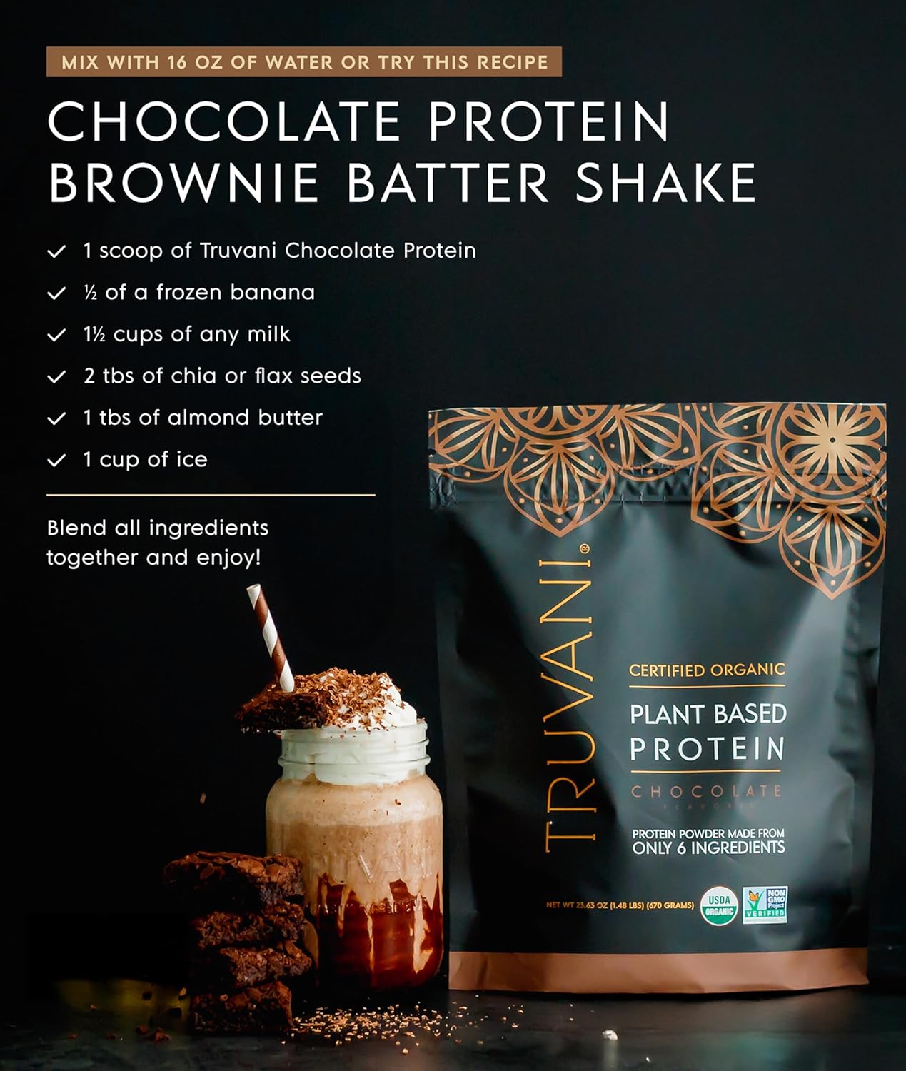 Truvani Vegan Pea Protein Powder | Chocolate | 20g Organic Plant Based Protein | 1 Serving | Keto | Gluten & Dairy Free | Low Carb | No Added Sugar