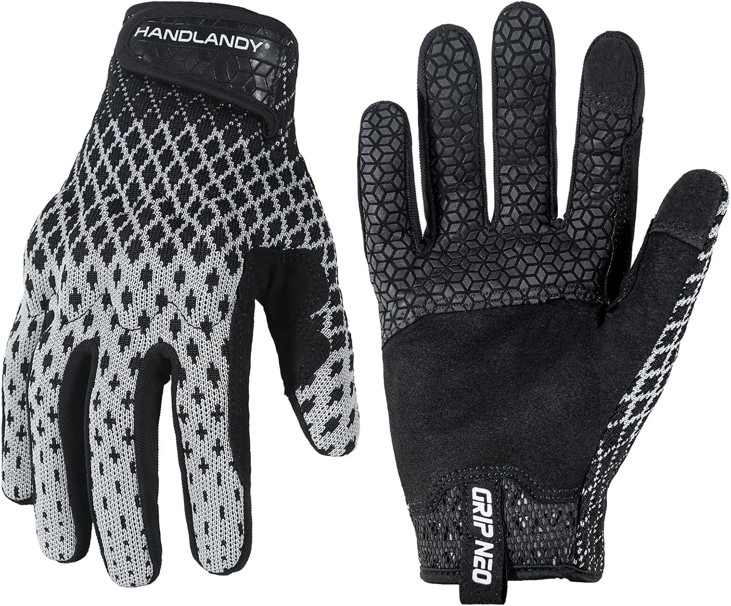 HANDLANDY Mens Work Gloves Touch screen, Utility Mechanic Gloves, Flexible Breathable Fit- Padded Knuckles & Palm
