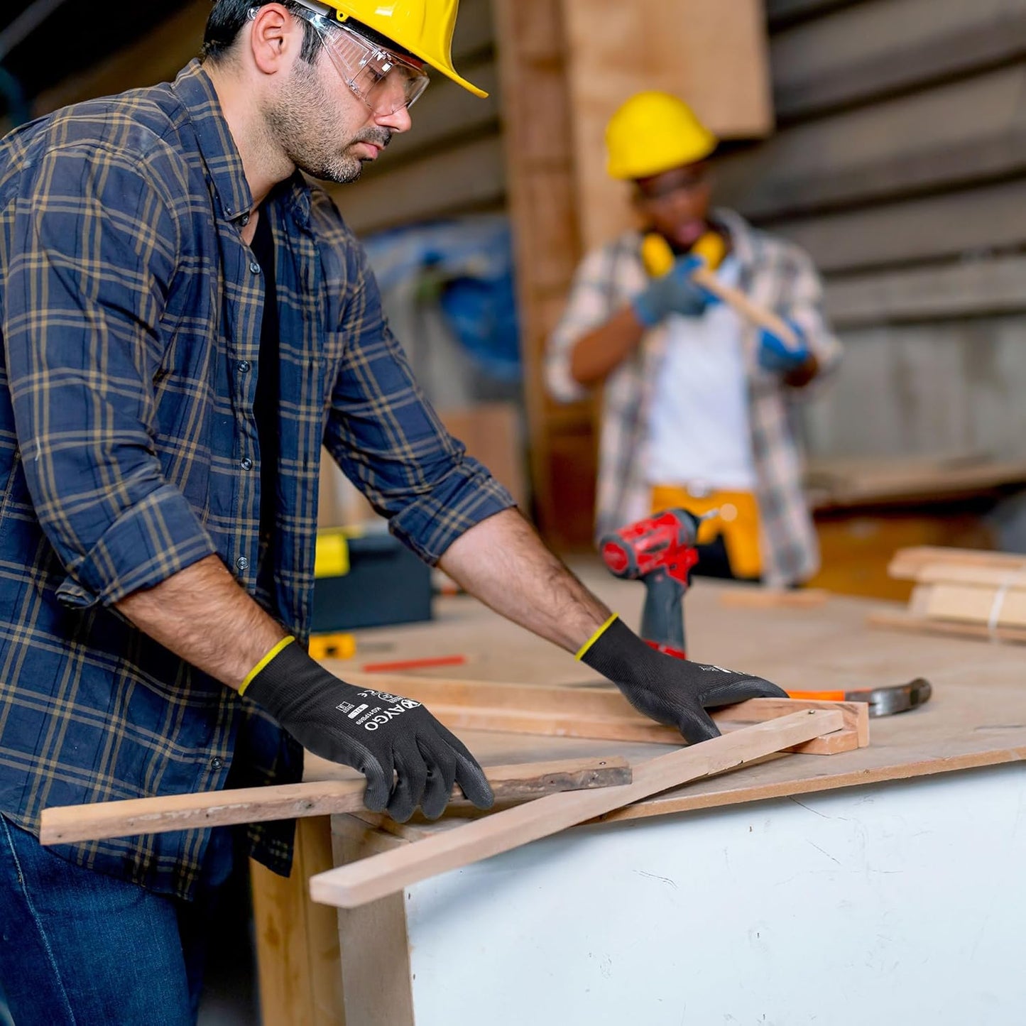 KAYGO Safety Work Gloves PU Coated,12 Pairs KG11PB Seamless Knit Glove for Men and Women, with Smooth Grip on Palm and Fingers, Ideal for General Duty Work (XX-Large, Black)