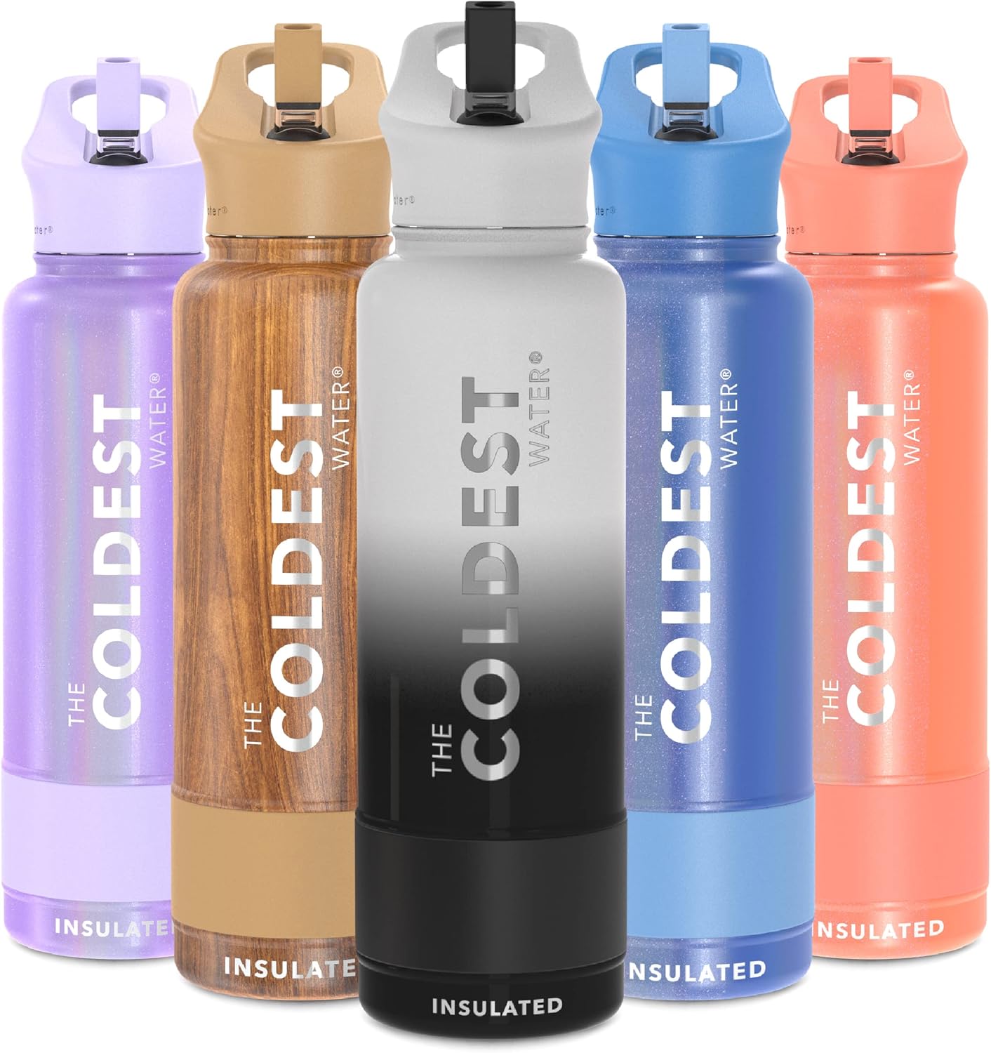 Coldest Insulated Water Bottle with Straw Lid - Stainless Steel Metal Insulated Bottle for Men & Women (Hyperspace White, 40 oz)