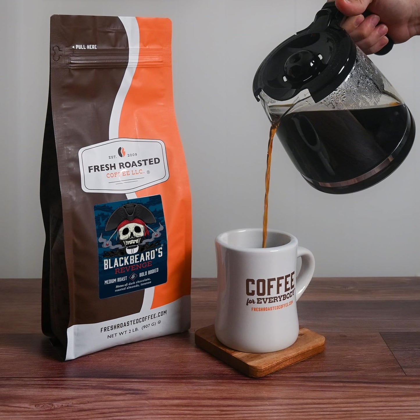 Fresh Roasted Coffee, Blackbeard's Revenge, 2 lb (32 oz), Medium Roast, Kosher, Whole Bean