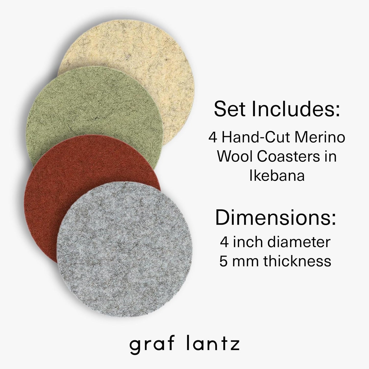 Graf Lantz - Bierfilzl Merino Wool Round Coasters Set of 4 - Ikebana (4" Circles) - Absorbs 30% of Weight - German Wool - Heat Resistant, Sustainable, & Reusable - Home Decor & Coffee Table Decor