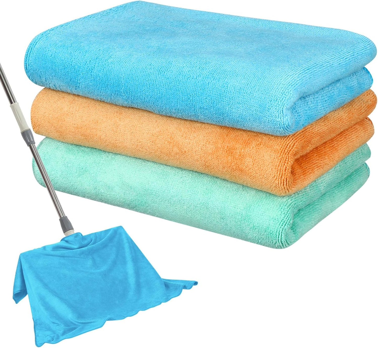 Newwiee 3 Pcs Extra Large Microfiber Cleaning Cloth 30" x 20" Washable Reusable Microfiber Towel Streak Free Lint Free Cloth for Cleaning Home Glass Office Window Bathrooms (Light Green,Blue,Orange)