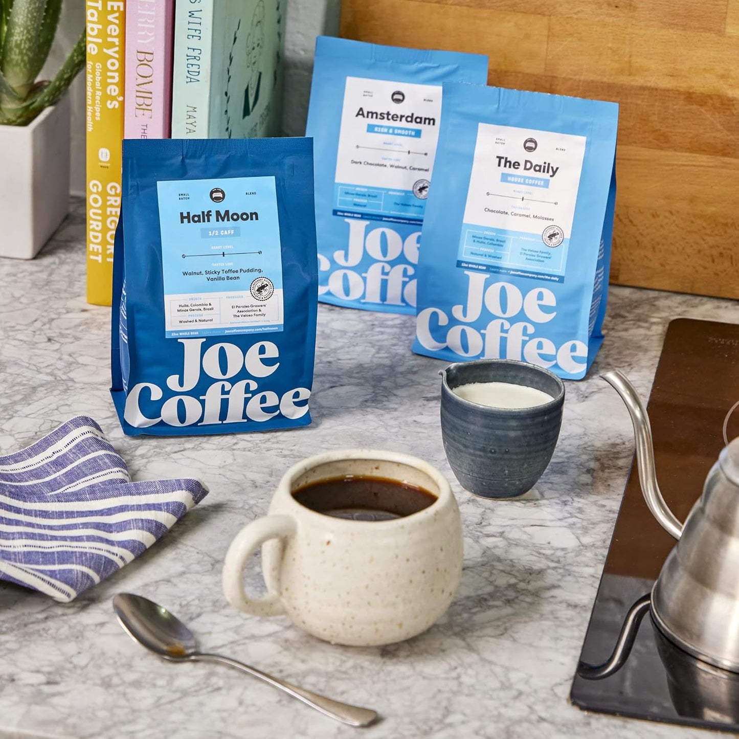 Joe Coffee Company, Half Decaf Half Regular Coffee Beans, Medium Roast, Chemical Free Decaffeination Process, Whole Bean, 12 oz Bag