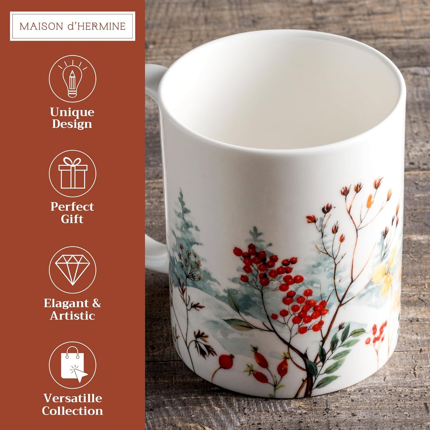 Maison d' Hermine Coffee Mug with Handles Fine Bone China Mugs Pack of One Tea Cups for Hot Beverages Cappuccino Latte Home Restaurant Office Perfect for Gift (Morzine - Chamonix, 15 Ounce)