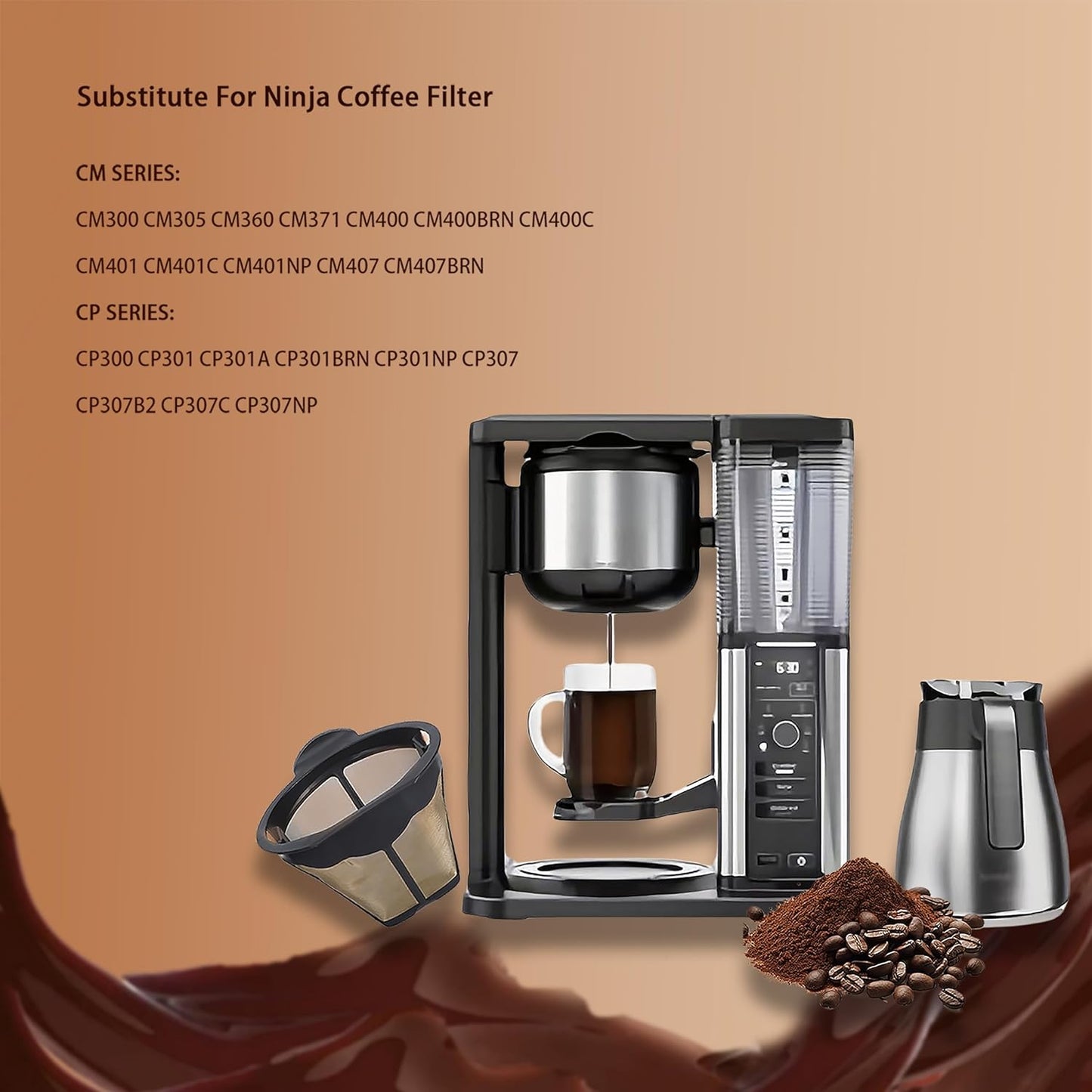 CM300 Coffee Filter Basket for Ninja,Reusable Permanent Coffee Pot Replacement for Ninja Coffee Maker CM300, CM305, CM360, CM371, CM400 (2 PCS)