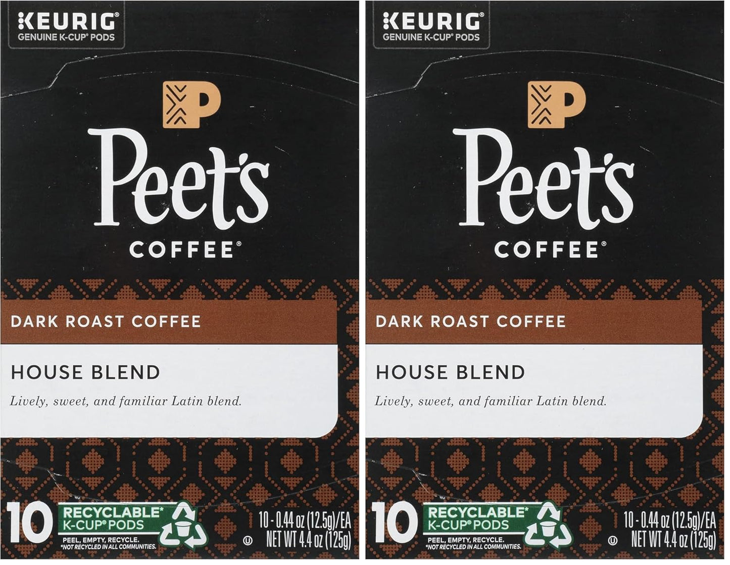 Peet's Coffee House K Cup Coffee Pods for Keurig Brewers, Dark Roast, 10 Pods, 4.4 oz (Pack of 2)