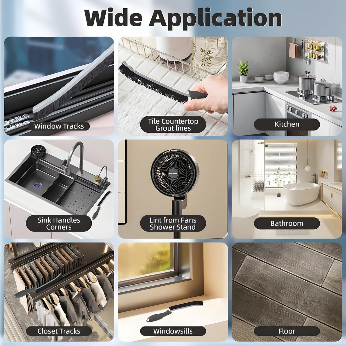 Hard Bristle Crevice Cleaning Brush-Thin Gap Scrub Brush, Small Cleaning Brush, Grout Brush, Kitchen Brush, Cleaning Tools for Toilet, Bathroom, Sink, Home, Household, Window (6, Black)