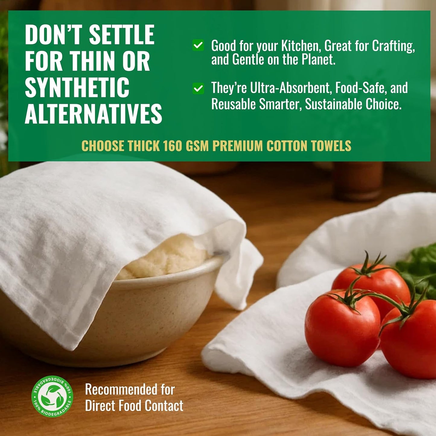 Flour Sack Towels | Tea Towel for Crafts| Kitchen Dish Cotton Blank Towel for Embroidery| Baking Bread Proofing Linen Cover| Thick Absorbent Quick Dry| 7 Pack 33"x38" Natural