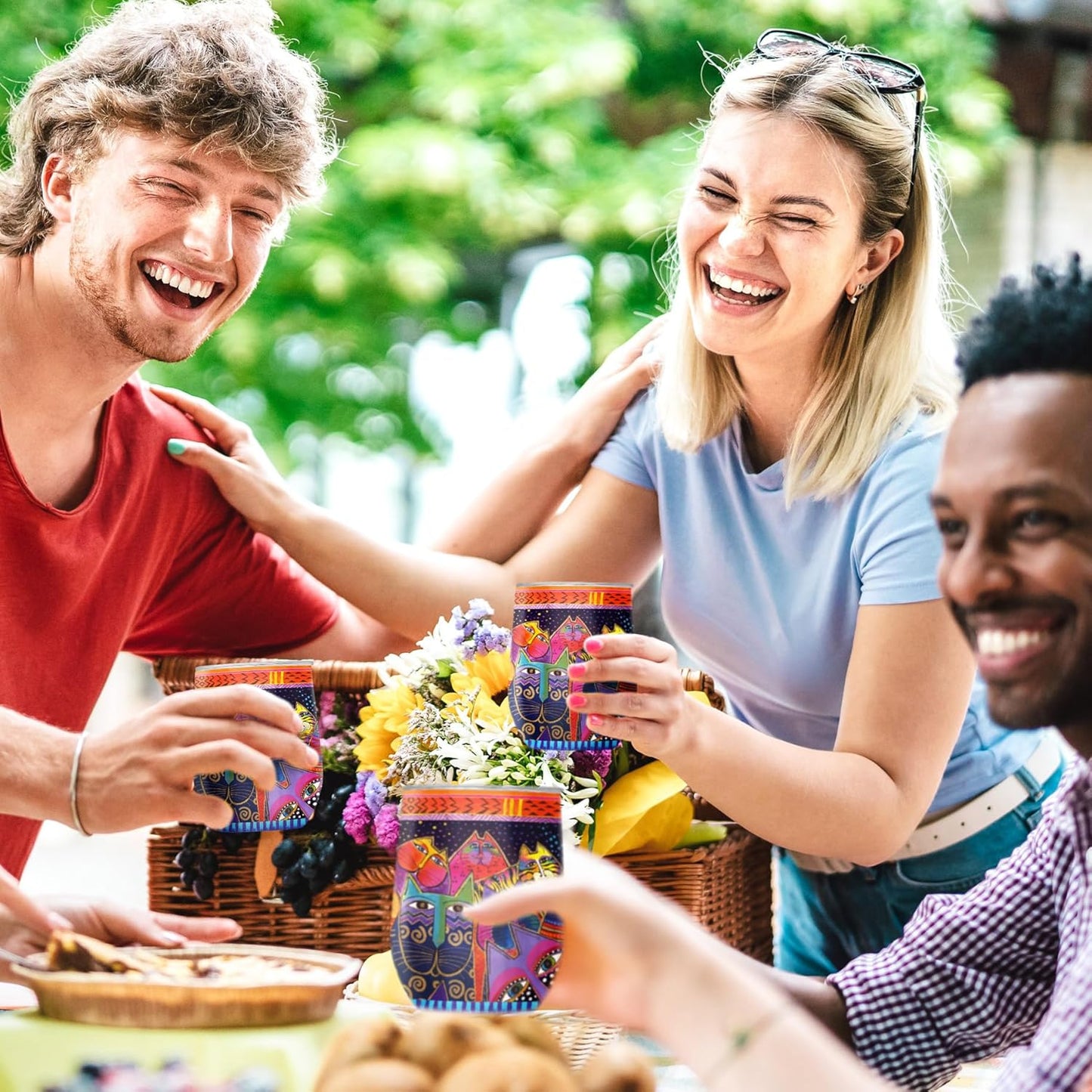 RainCaper 18/8 Stainless Steel Insulated Water Tumbler with Straw | 30oz, BPA-Free, Double Wall for Hot & Cold | Travel-Friendly, Cup Holder Ready (Laurel Burch Fantasticats)