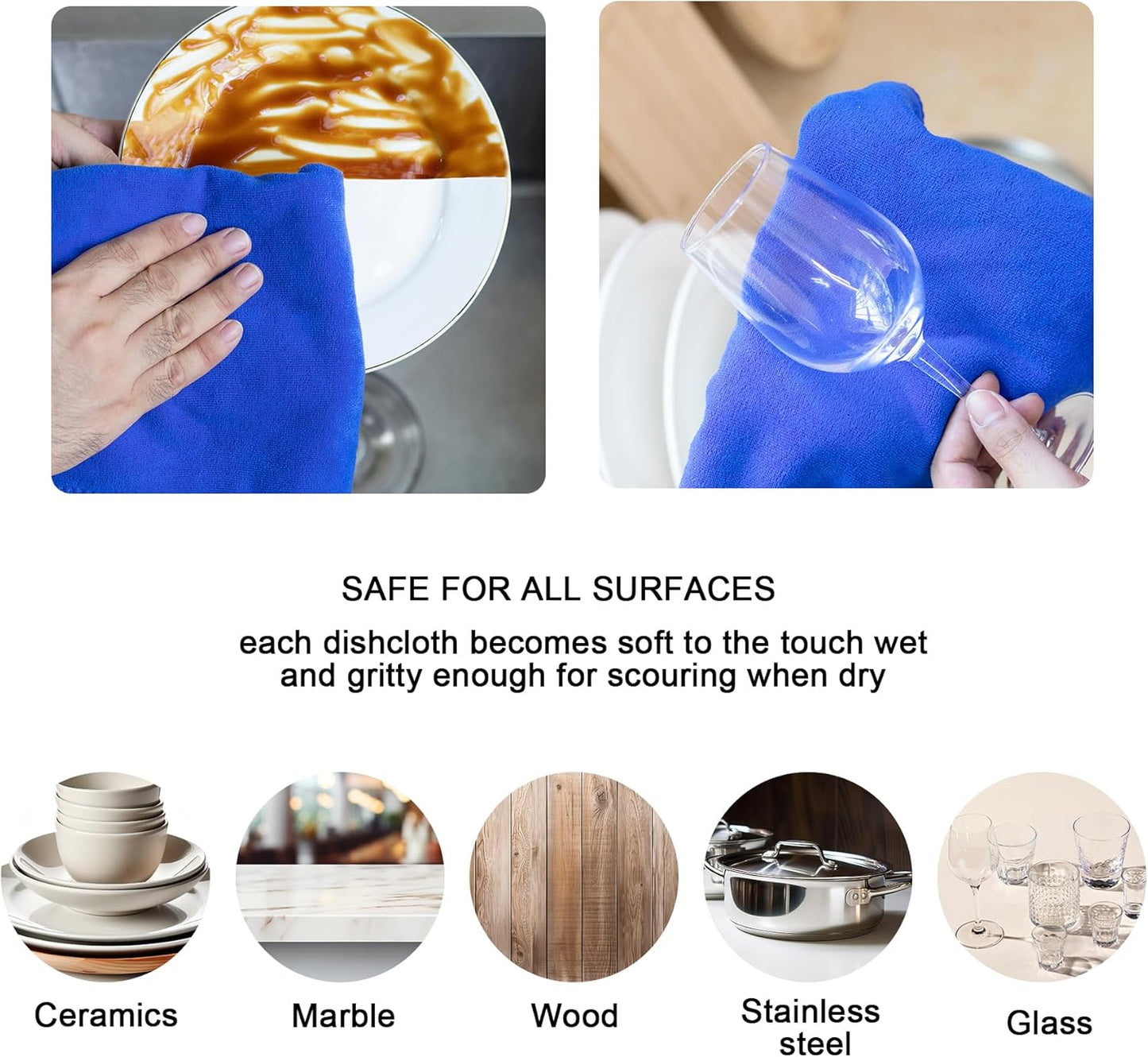 kimteny 13x28 Inches Kitchen Cloth Dish Towels, 400 GSM Premium Dishcloths, Super Absorbent Coral Velvet Microfiber Cleaning Cloths, Fast Drying Rags for Washing Dishes (6 Pack, Blue)