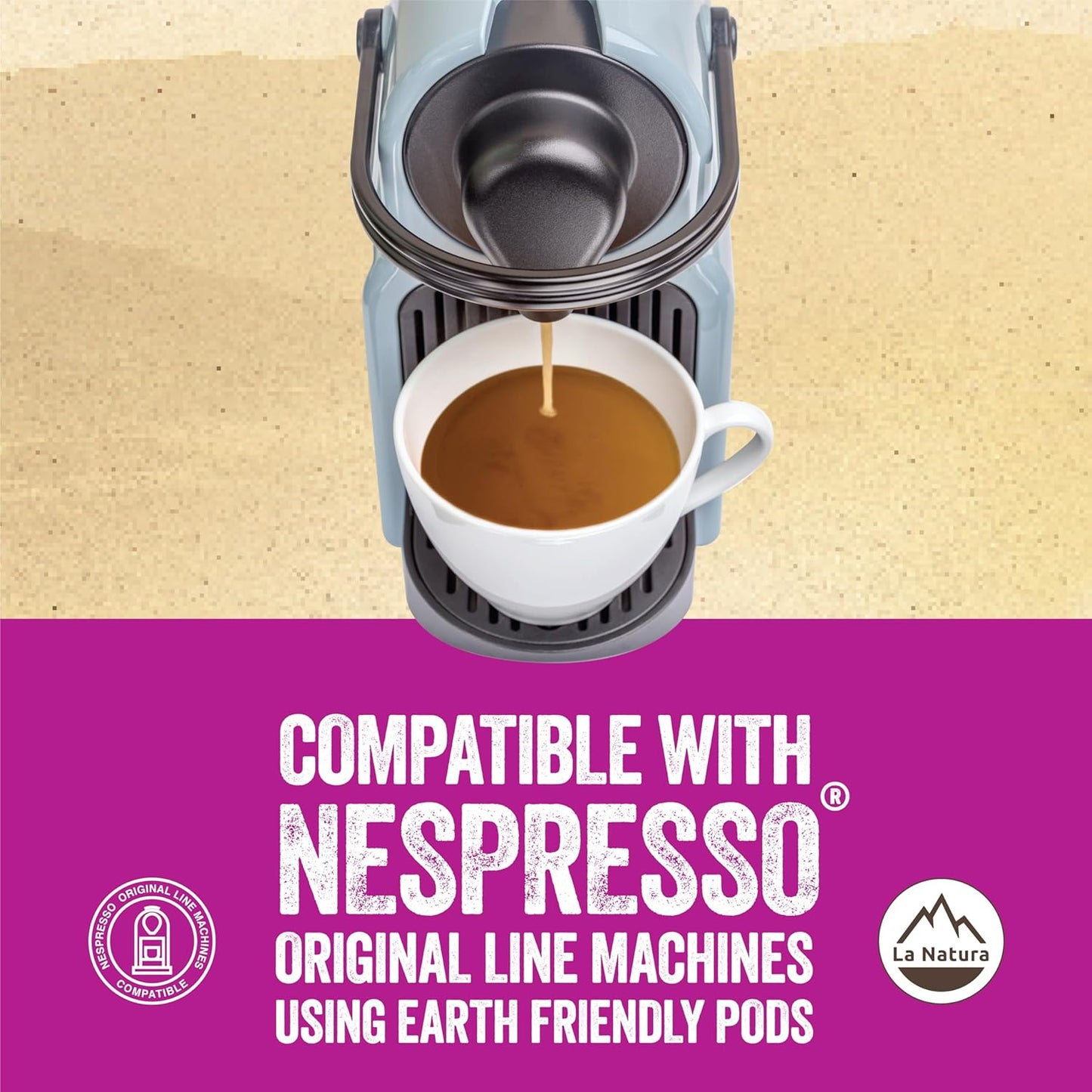La Natura Lifestyle Beauty Coffee Pods - Crema Roast European-Style with Biotin, Zinc & Selenium for Hair, Skin & Nails Health - Compostable Nespresso Original Line Compatible Capsules - Pack of 60