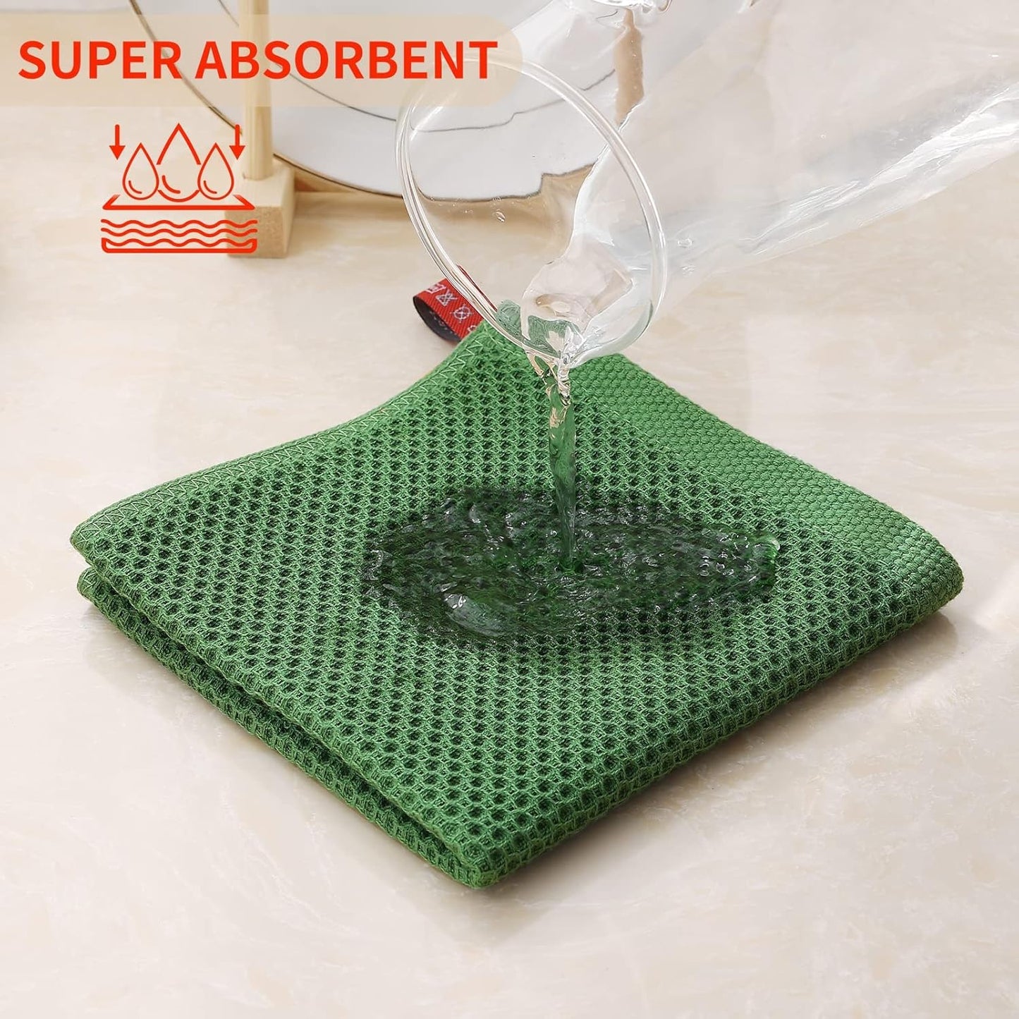 Kitinjoy 100% Cotton Kitchen Dish Cloths, 8 Pack Waffle Weave Ultra Soft Absorbent Dish Towels for Drying Dishes Quick Drying Kitchen Towels Dish Rags, 12 X 12 Inches, Grass Green