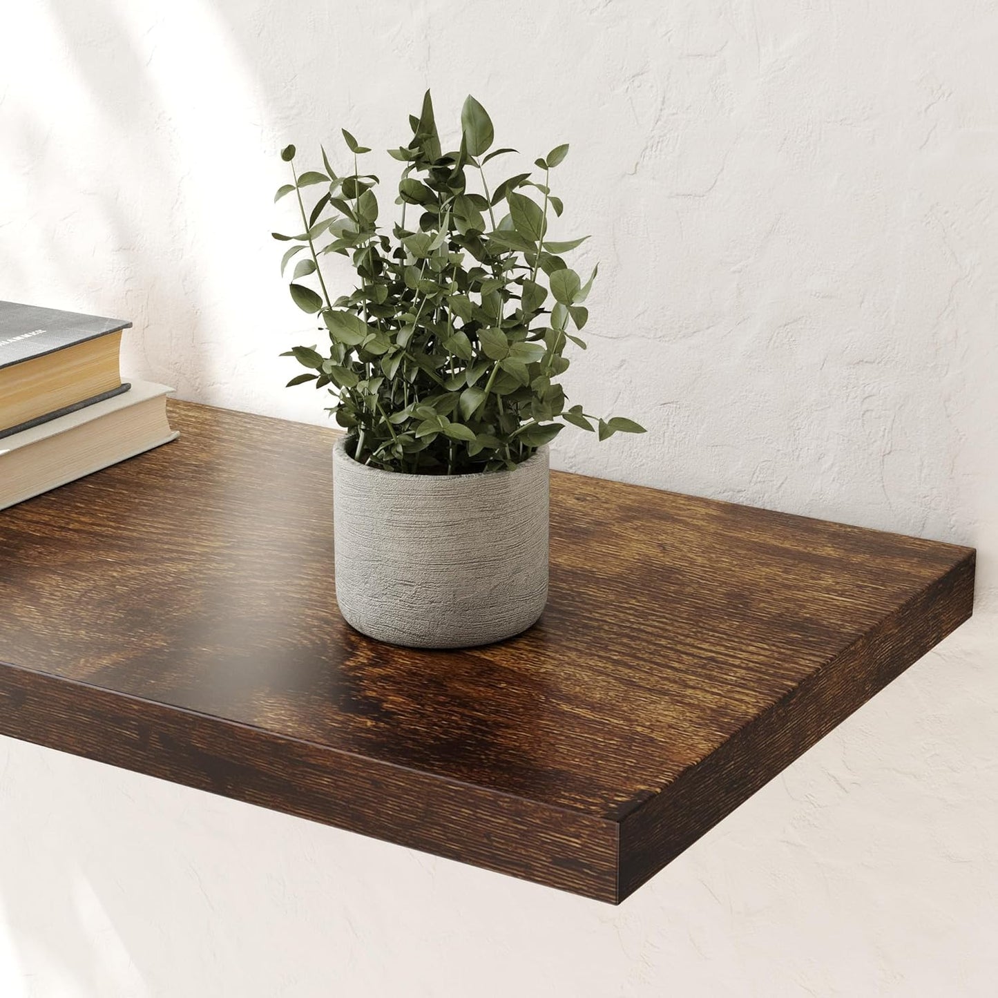 Wall Shelf Set of 1, Rustic Brown Floating Shelves 24 in W x 10 in D x 1 in H, Wooden Floating Wall Shelf with Invisible Brackets for Living Room/Bedroom/Bathroom/Kitchen Storage and Decor