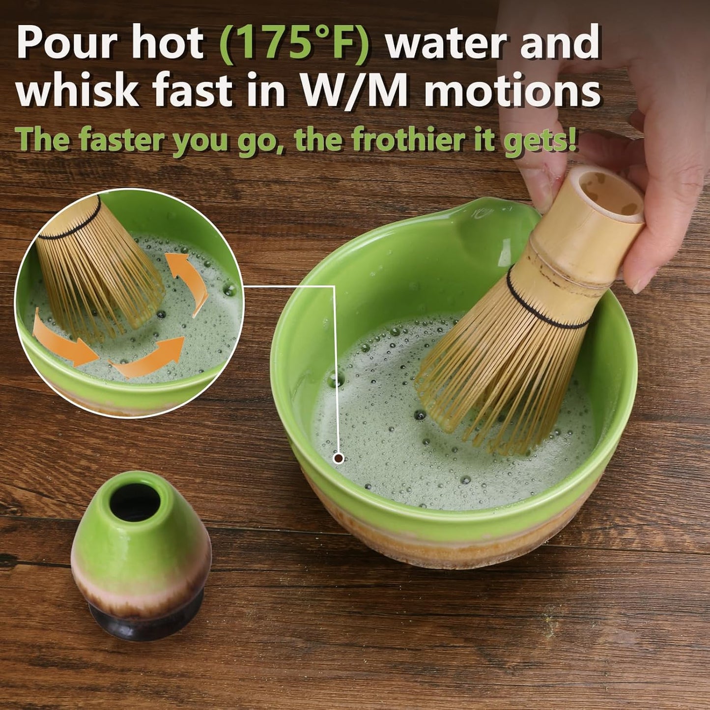 Matcha Whisk Set,Bamboo Chasen Whisk,Green Matcha Bowl with Spout, Chashaku Scoop, Sifter,Matcha Whisk and Holder – 5 PCS Matcha Kit for Matcha Lovers Making Latte Drinks,Gift for Starters Lovers