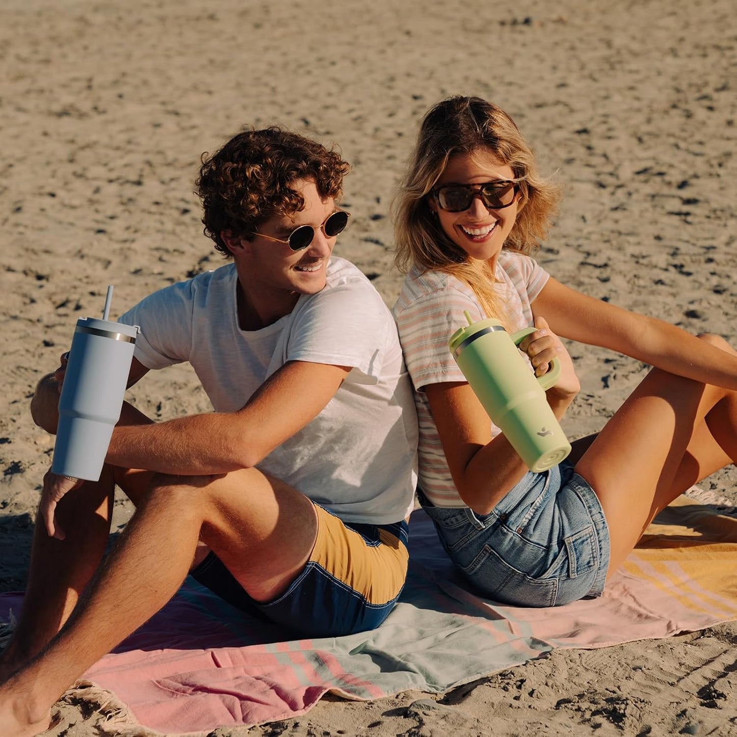 40 oz Tumbler with Handle and 2 Straws,2 in 1 Lid Insulated Water Bottle Stainless Steel Travel Coffee Mug,Sky