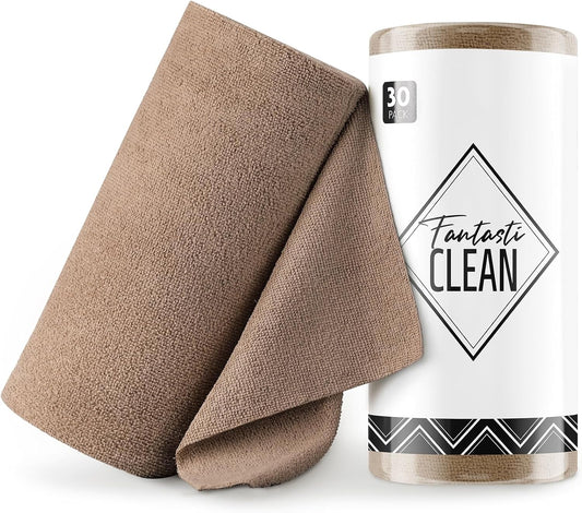 Fantasticlean Microfiber Cleaning Cloth Roll -30 Pack, Tear Away Microfiber Towels, 12" x 12", Reusable, Washable, Scratch Free, Ultra Absorbent Dishcloth for Car, Home Supplies, Pet, Kitchen (TAN)