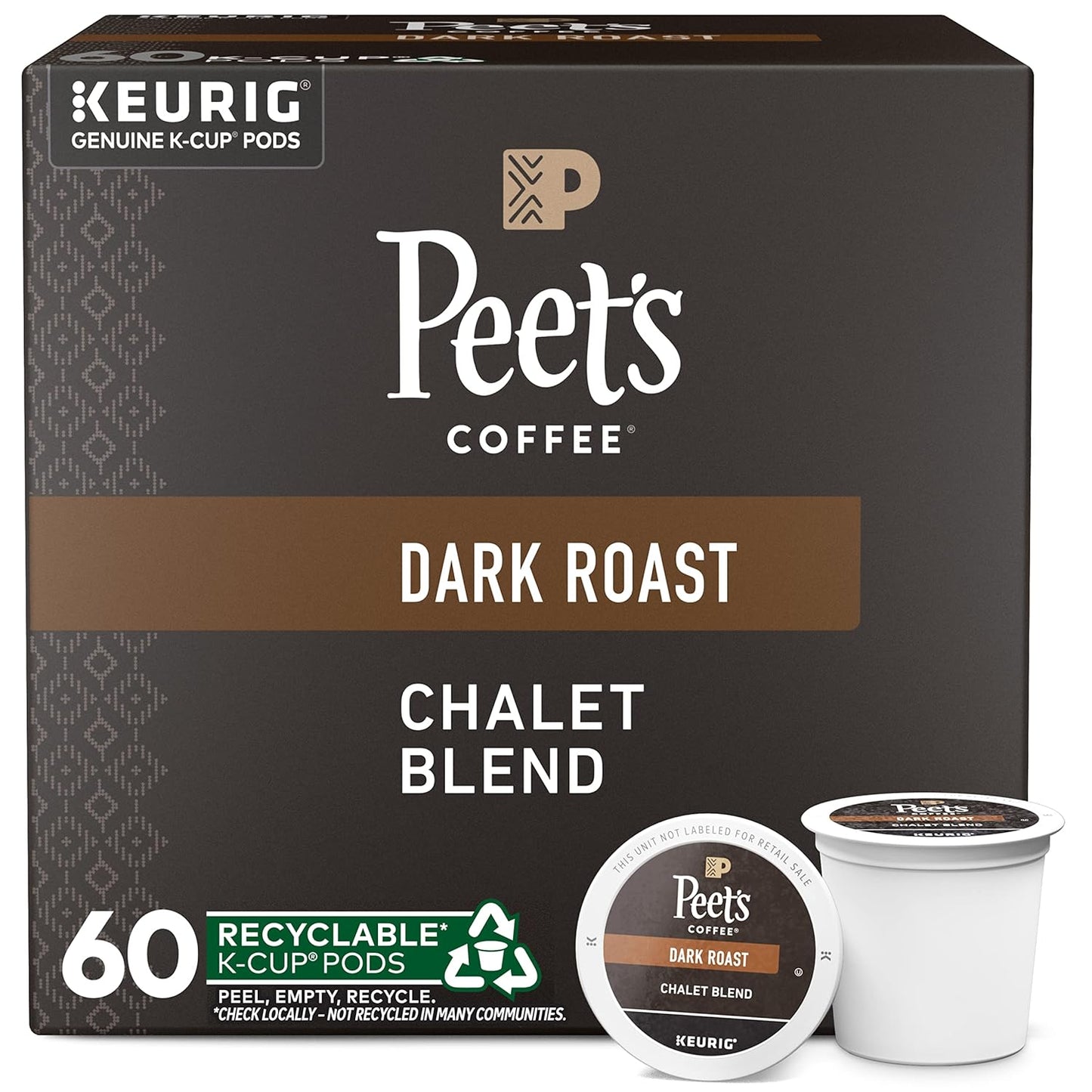 Peet's Coffee, Dark Roast Keurig K-Cup Pods - Chalet Blend 60 Count (1 Box of 60 K-Cup Pods)