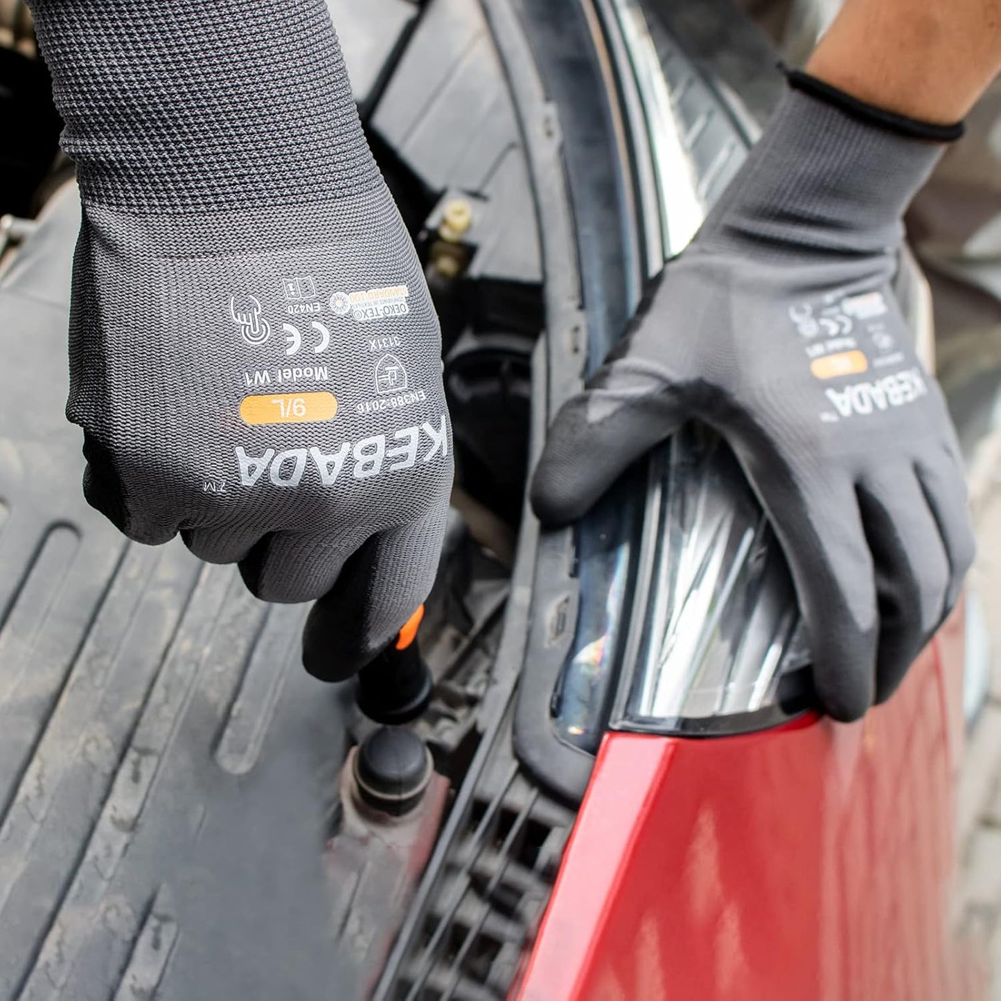 Kebada W1 Work Gloves for Men and Women, PU Coated Safety Gloves with Grip, Touchscreen, Ideal for Warehouse Package Handling, Construction, Gardening, 12 Pairs Gray Small