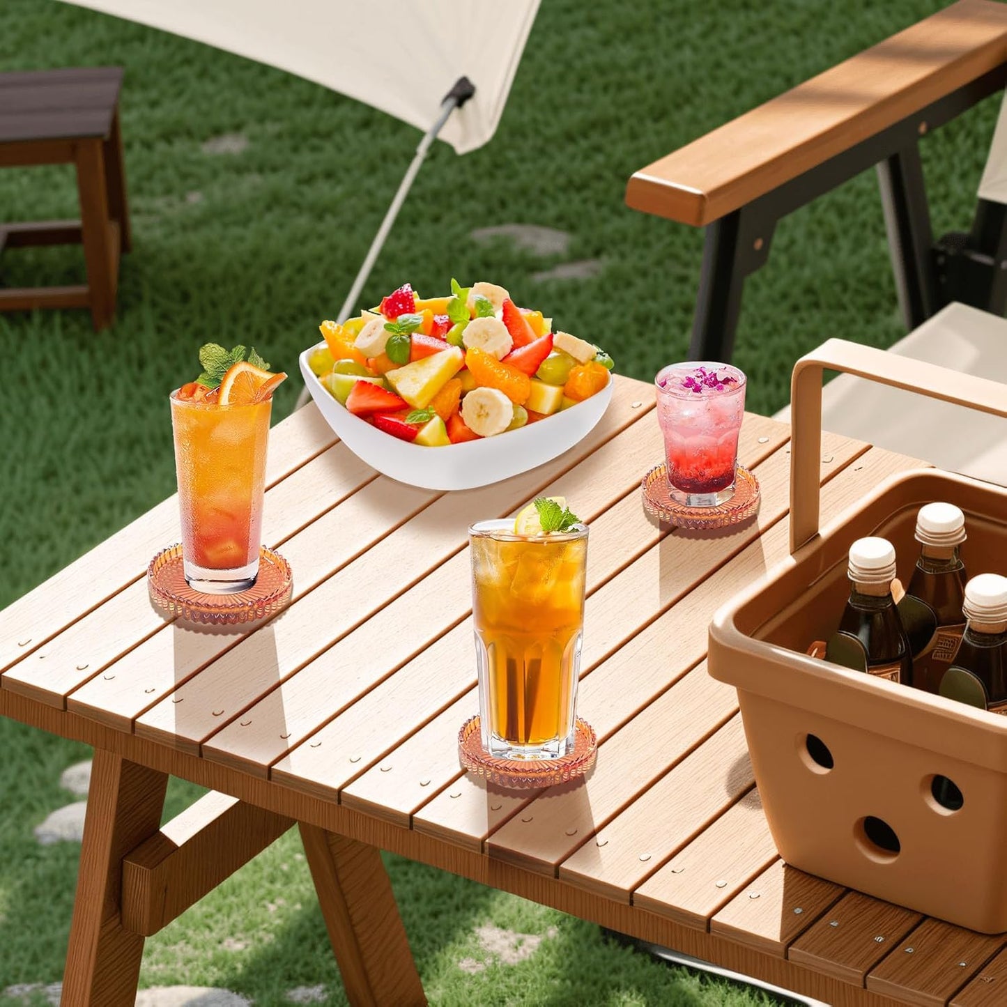 Glass Coaster 6 Pack Round Cup Coasters for Drinks,Crystal Coffee Coaster,Stylish Drink Coasters for Kitchen Bar Dining Room Living Room Office Decor and Jewelry Storage,Amber