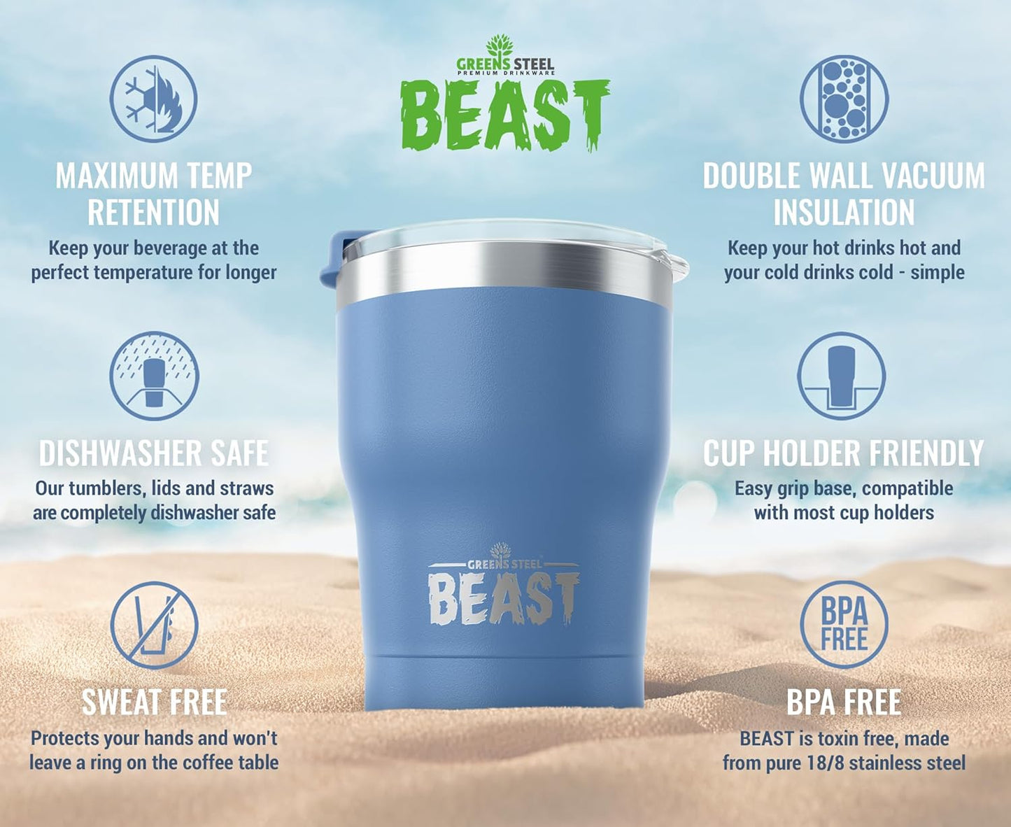 Beast 10 oz Tumbler Stainless Steel Vacuum Insulated Coffee Ice Cup Double Wall Travel Flask (Stormy Sky)