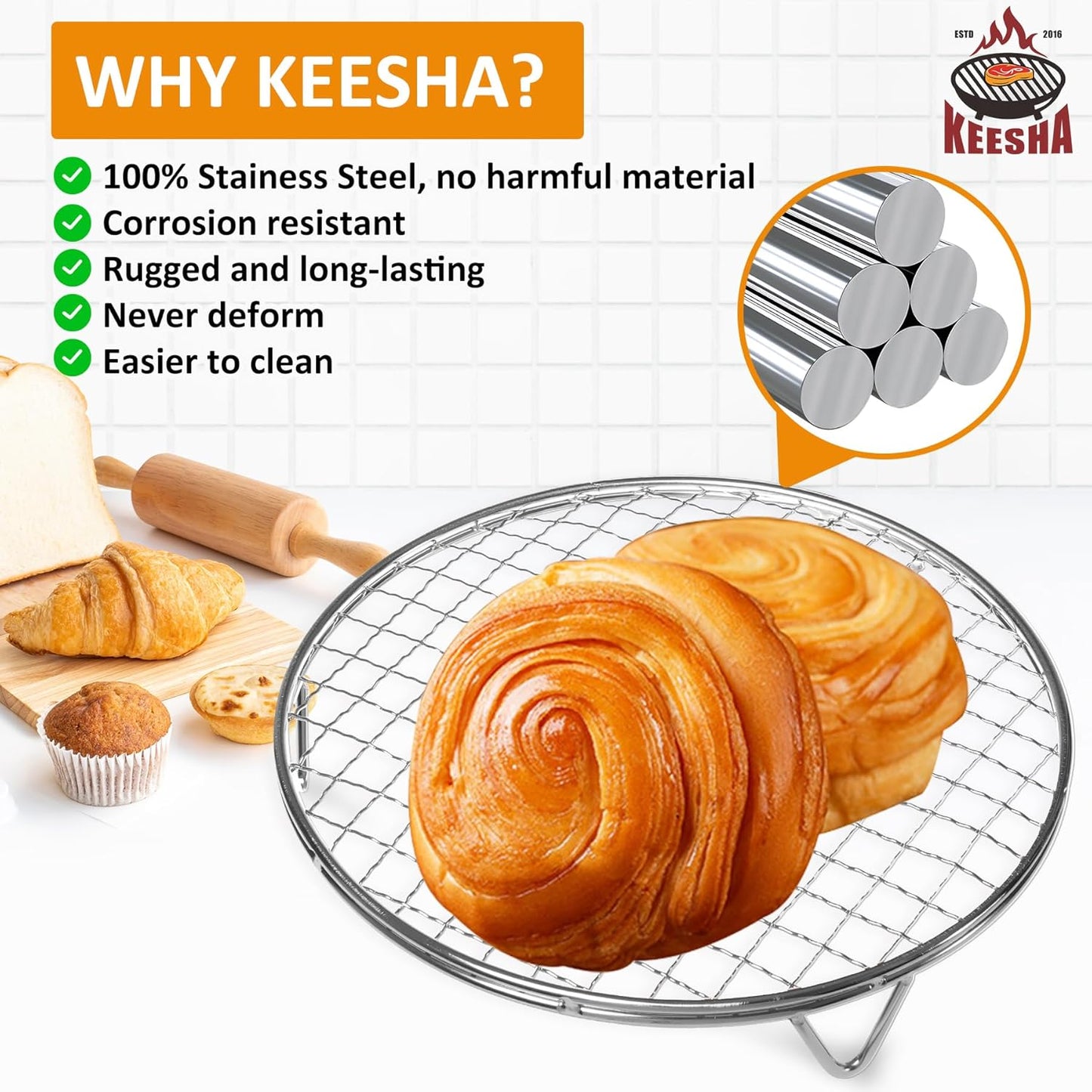 Cooling Rack - 10" & 8.3" 304 Stainless Steel Dish Rack for Cooking and Baking - Premium Steamer Rack, Canning Rack - Stackable Cake Cooling Rack - Set of 2