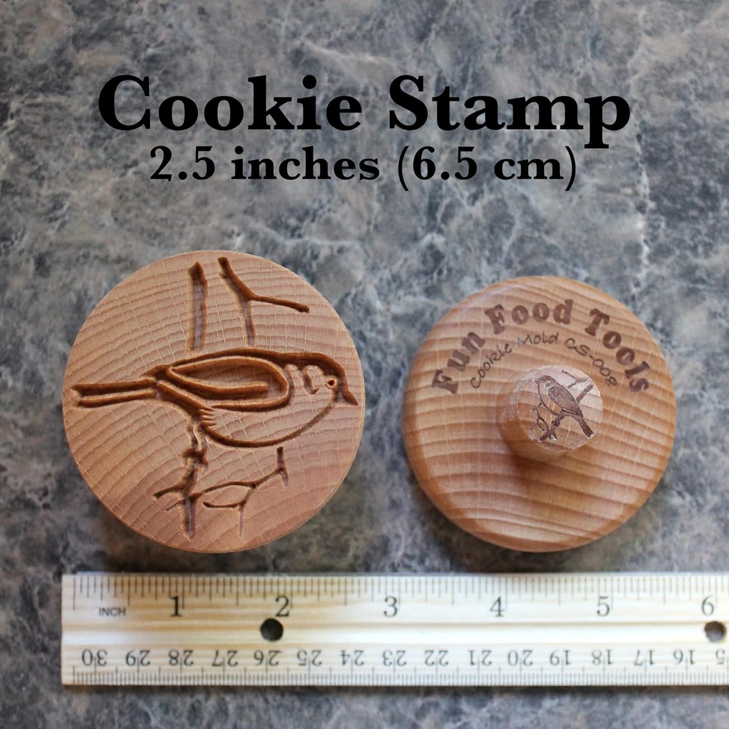 Wood Cookie Stamp, 2.5 Inch (Bird on Branch CS-008)