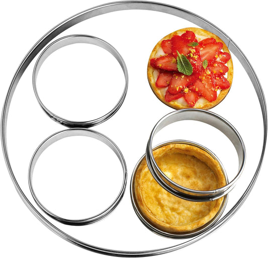 NewlineNY Stainless Steel 5 Pcs double rolled edges Circular Round Tart Rings, Pastry Muffin Molding Plating, Set of 5 : 1 x (28cm 11") + 4 x (10cm 4") x (2.2cm 0.85" H)
