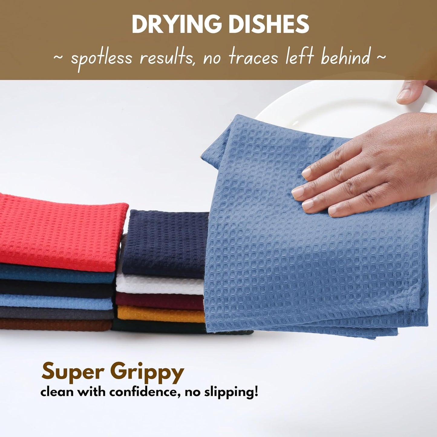 Native Fab Cotton Kitchen Towel with Hanging Loop 16x26 inches, 4-Pack, Waffle Weave Kitchen Towels for Cleaning Drying, Washcloths Soft & Absorbent Cloth Rags, Bar Towel, Dish Cloth, Sky Blue