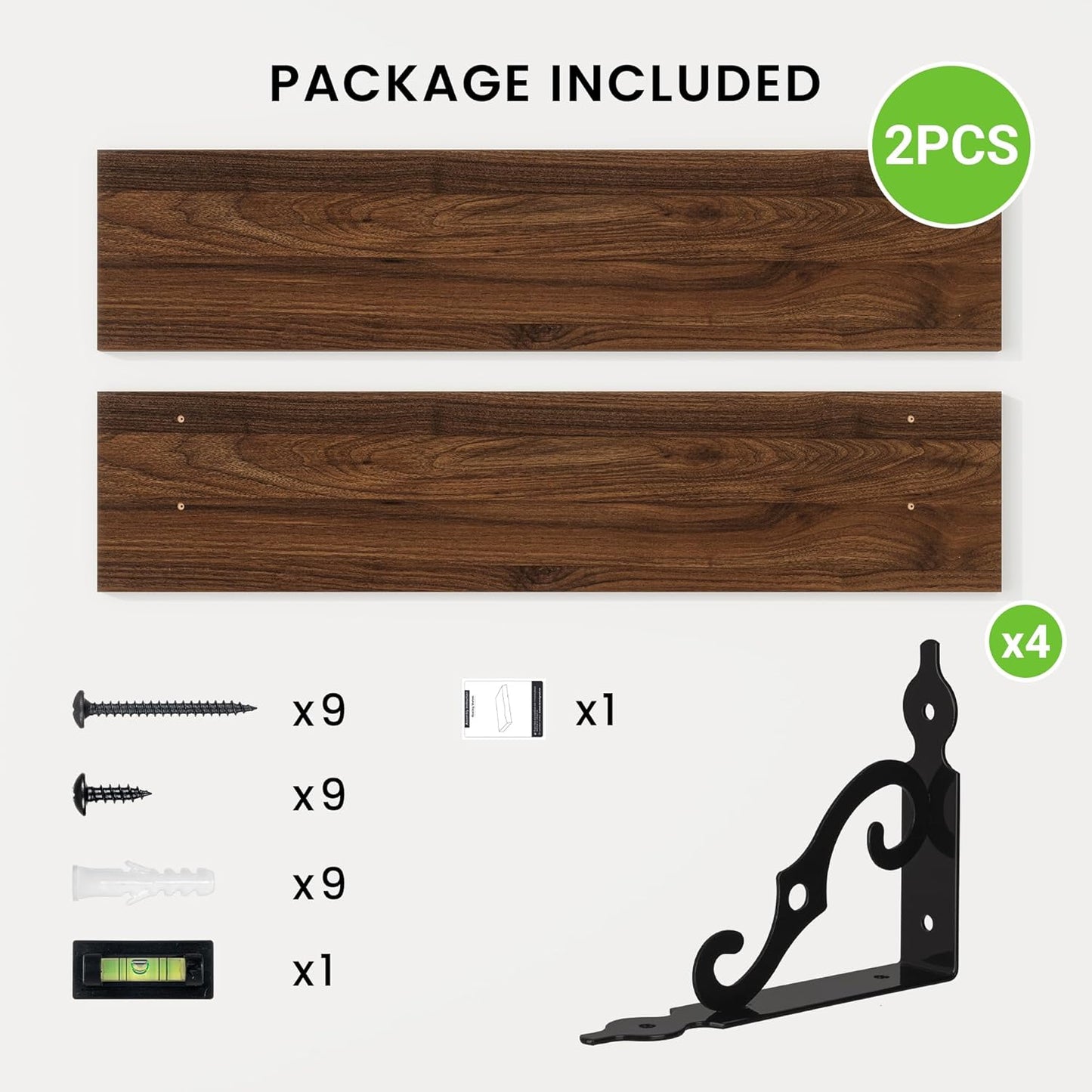 RICHFOCUS Floating Shelves for Wall Decor, 35.4W x 8D Wall Shelves Set of 2, 8 Inch Deep Rustic Wood Shelves Wall Mounted with Brackets, Long Floating Shelves for Living Room Bedroom Kitchen, Walnut