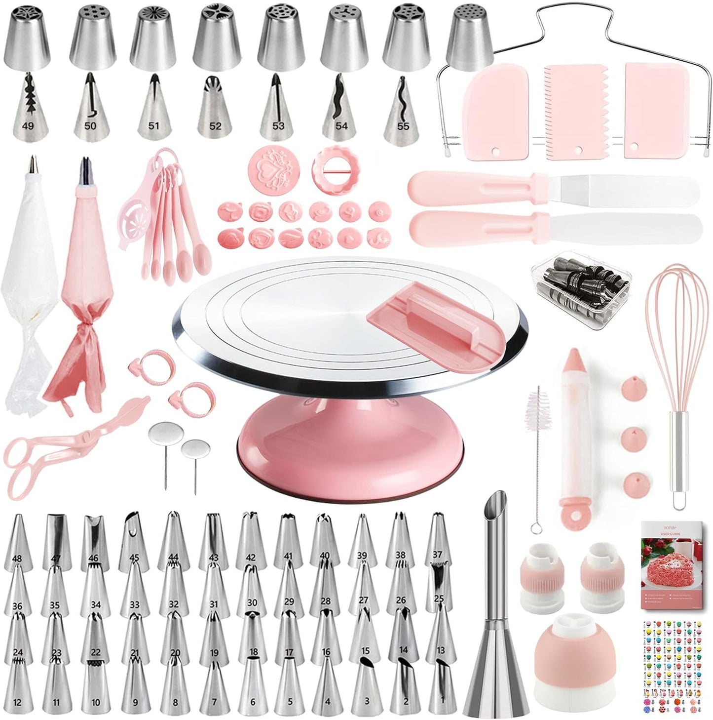 Cake Decorating Kit, 138pcs Cake Decorating Supply with Aluminium Cake Turntable, 64 Numbered Icing Piping Tips, 2 Spatulas, 3 Icing Comb Scraper and Leveller, 32 Piping Bags,cake decorating tool