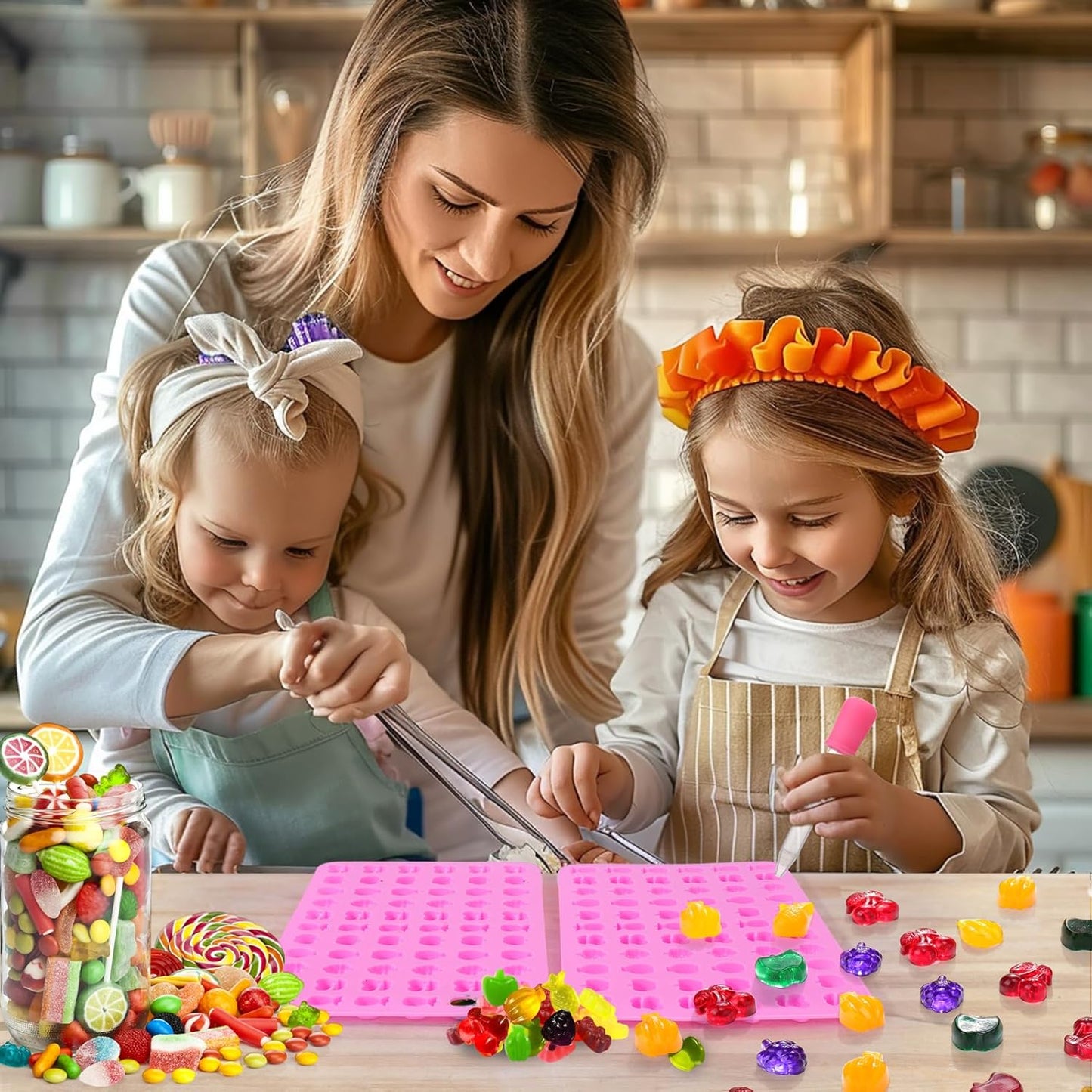 Mity rain 5pcs Fruit Snack Molds Silicone Bpa Free, Gummy Candy Molds Chocolate Molds With 5pcs Dropper For Kids, Including Mini Pineapple, Banana, Cherry, Apple, Grape Shape