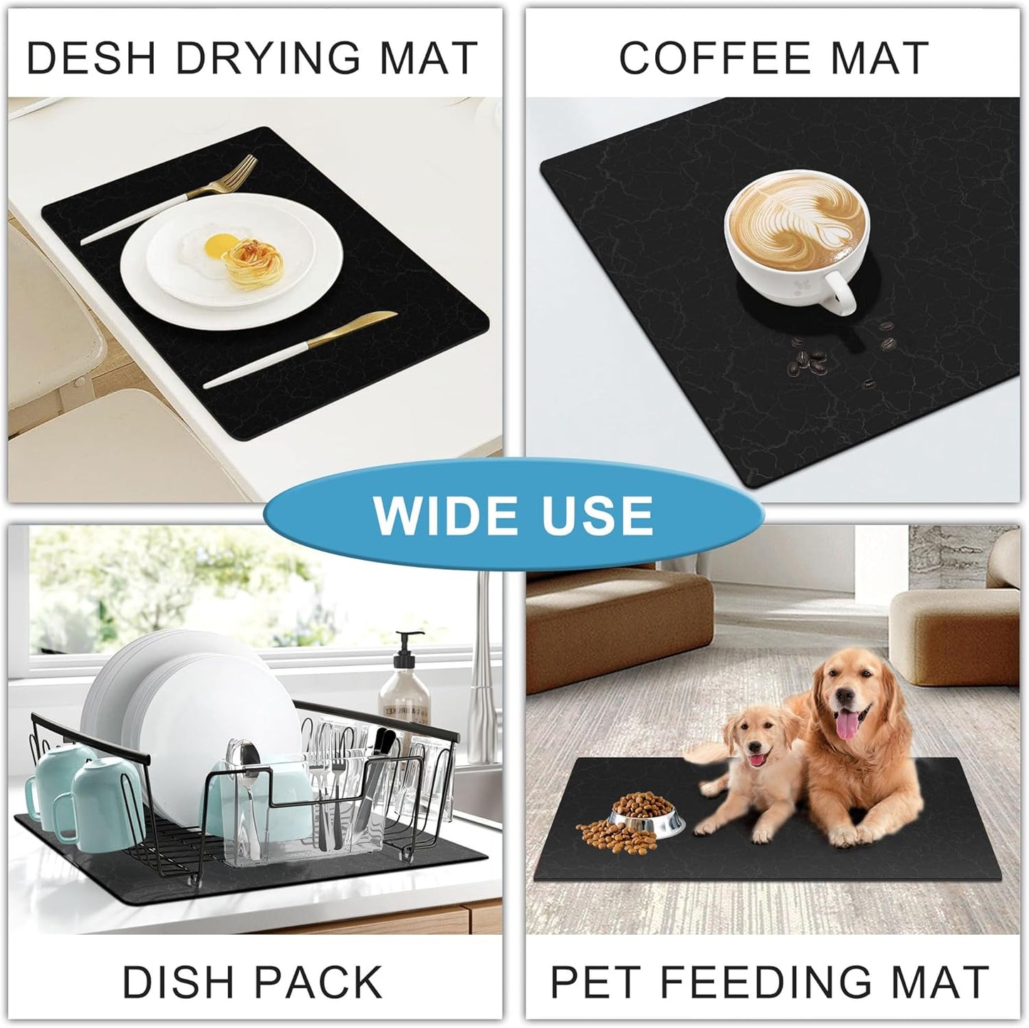 Golener Coffee Bar Mat,Under Coffee Maker Mat,23"x15"Coffee Tray Mat Under Coffee Machine,Rubber Coffee Maker Mat,Under Appliance Mats,Silicone Hot Mat for Coffee Machine,Dish Drying Mat, Marble Black