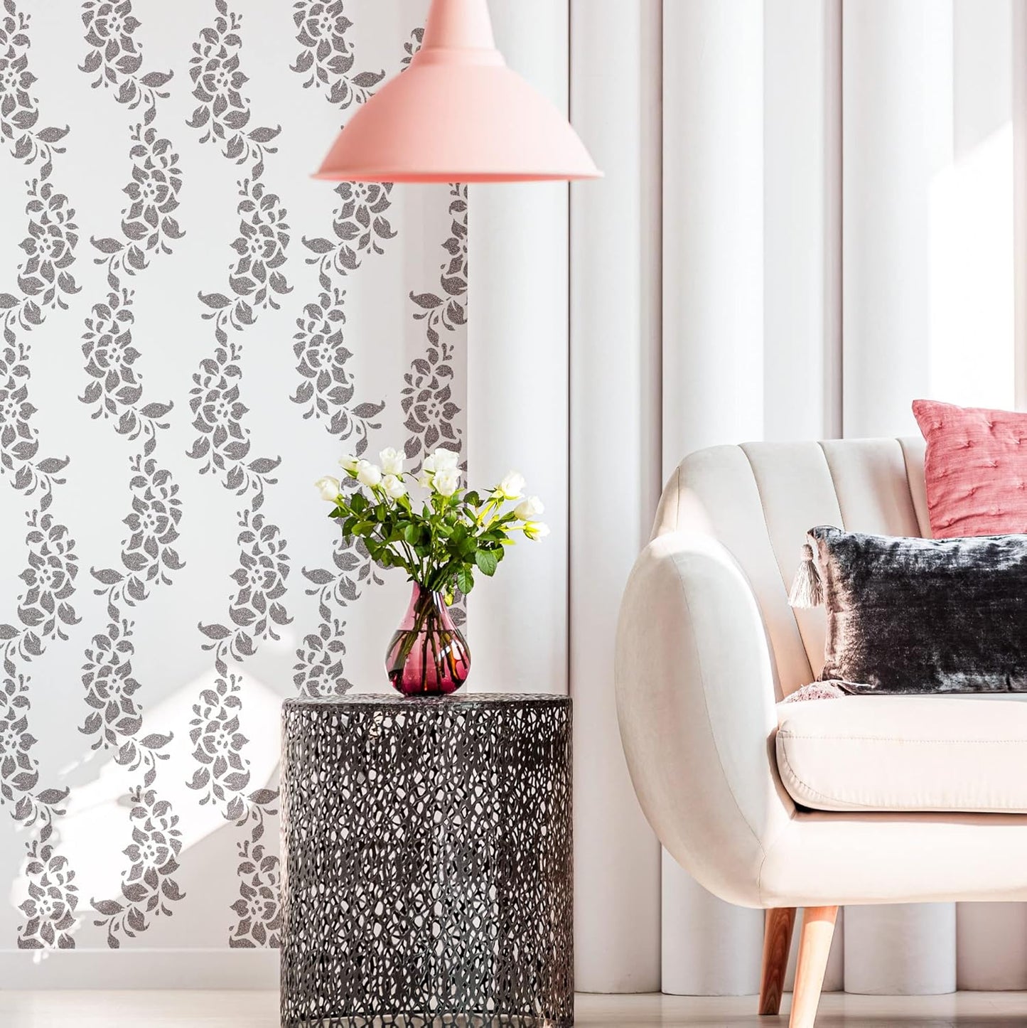 NAKLEO Painting Stencil for Crafts A4 8.3” x 11.8”, Flowers Frame Floral Pattern, Reusable Plastic DIY & Scrapbooking Drawing Template, Decoupage Art Home Decor, Wall Wood Fabric Furniture