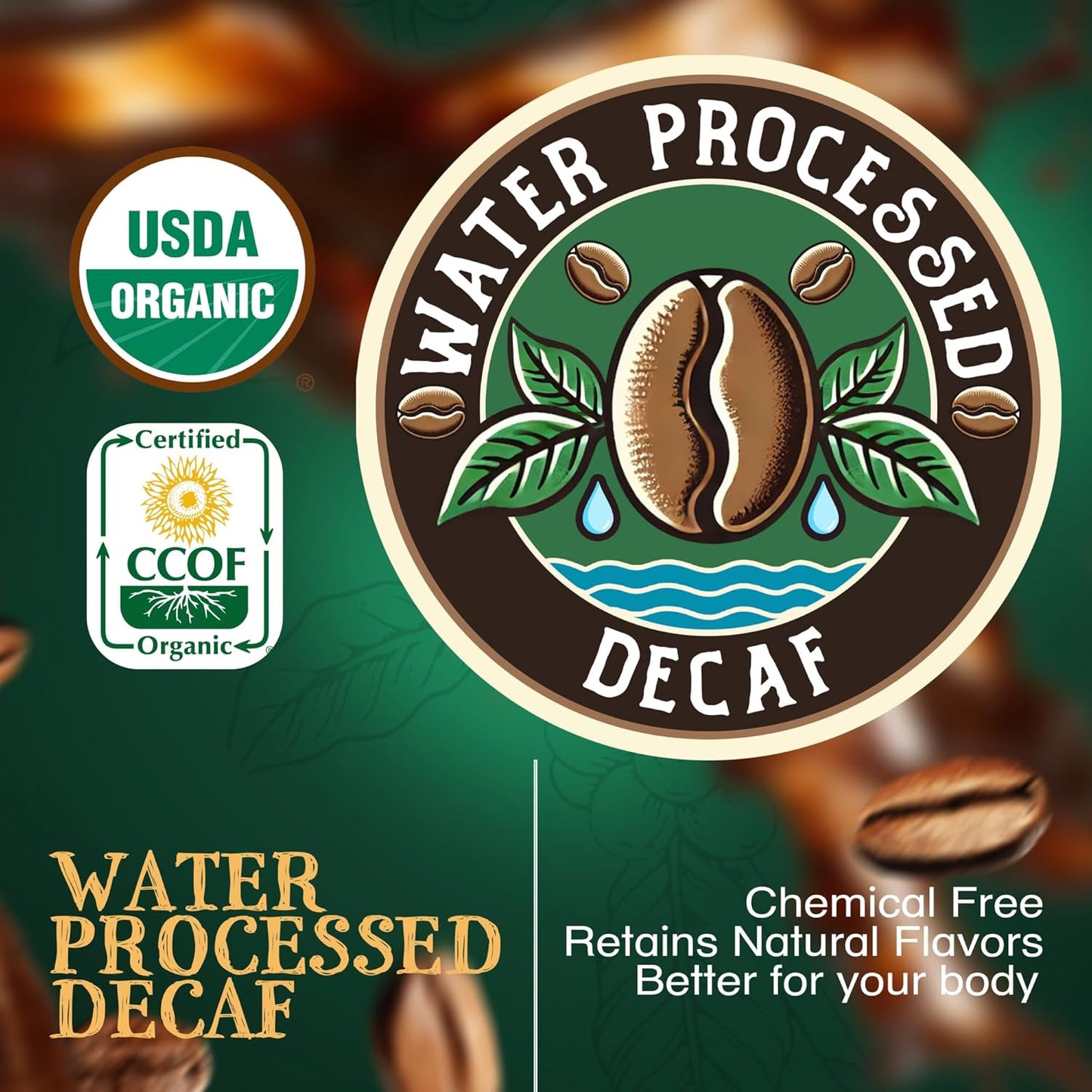 The Bean Organic Coffee Company Water Processed DECAF California Blend, Medium Roast, Whole Bean Coffee, 5-Pound Bag