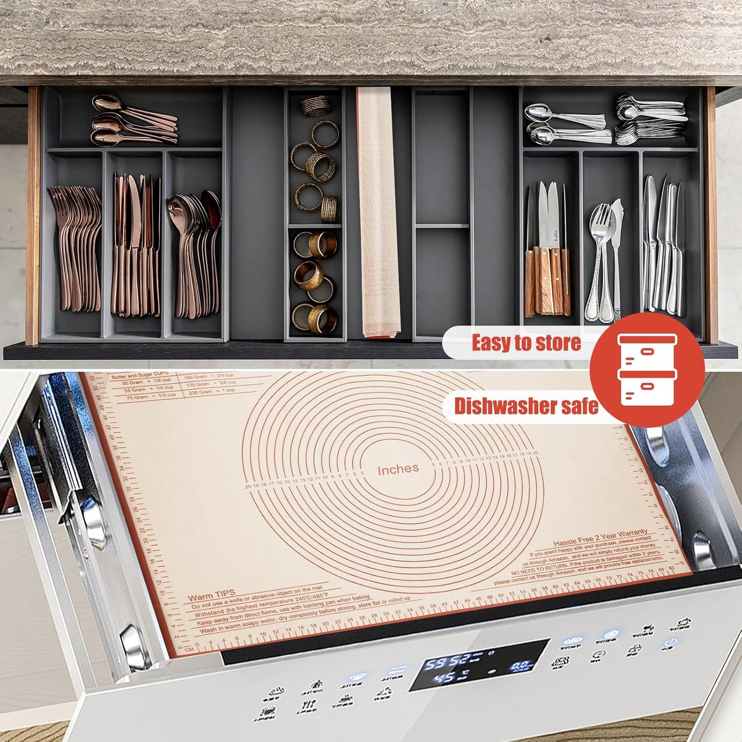 Silicone Pastry Mat 36x24 Inch Nonstick Baking Mat -Perfect for Doug, Pastry, Dough Rolling, Kneading Board, Pie Crust, Fondant, Pasta/Pizza, Kitchen Counter Mat