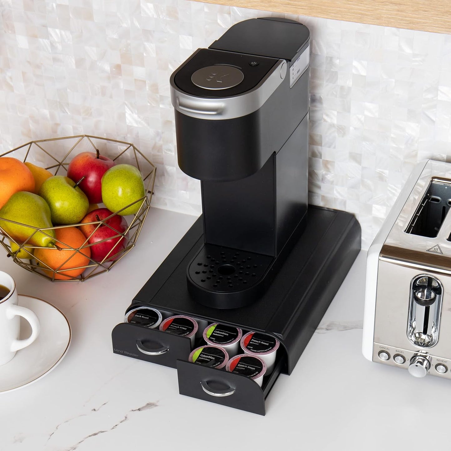 Mind Reader Single Serve Pod Organizer, 2 Drawers, 24 Pod Capacity, Keurig Mini Compatible, Black