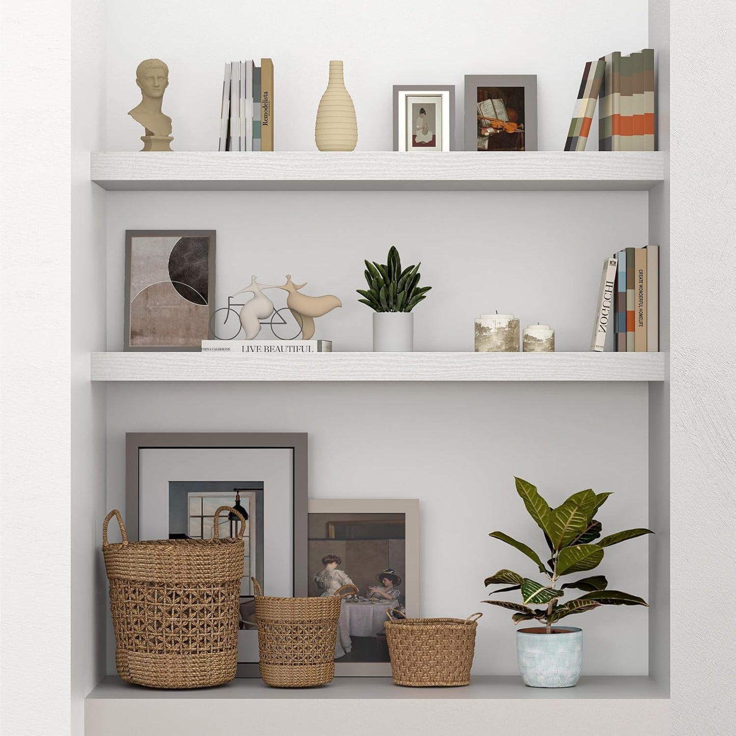 Vivelove 10 inch Deep Wall Shelves 36 inche Long, 1.8 Thick Single Floating Shelf Wall Mounted, Heavy Duty 70 lbs Shelves for Bedroom, Books, Living Room, Kitchen, Office Modern Farmhouse Decor, White