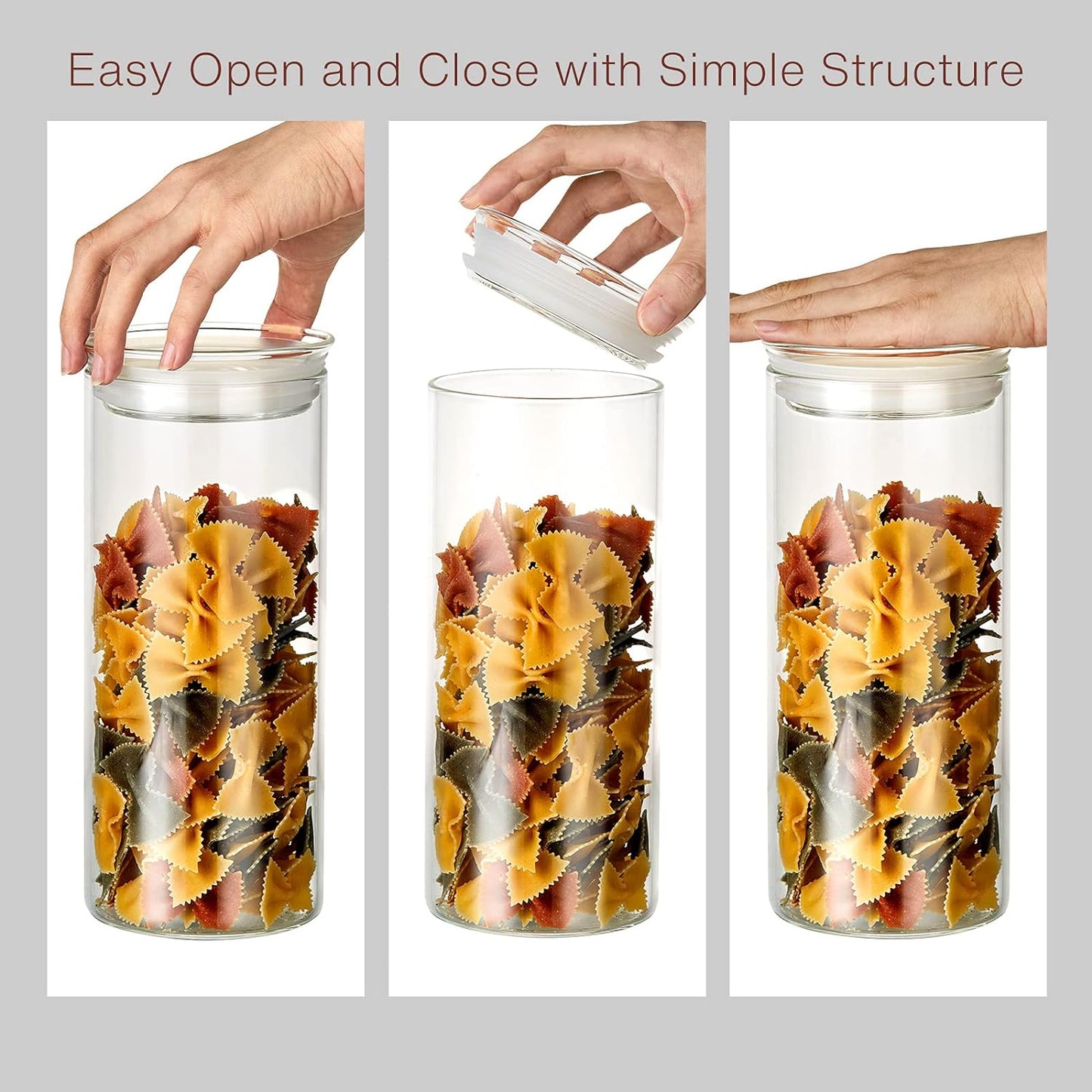 ZENS Glass Spaghetti Pasta Storage Container with Lids Set of 2, 65oz Tall Clear Airtight Food Storage Jar Canisters for Kitchen Pantry Noodles Flour Cereal Coffee Beans